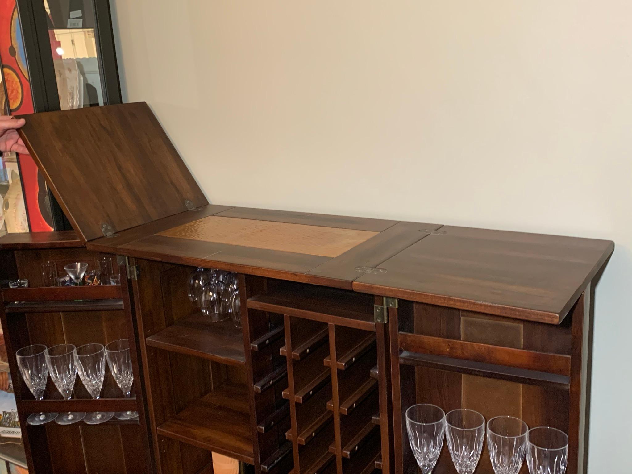 Modern Wine Bar Cabinet with Copper Inlay Details