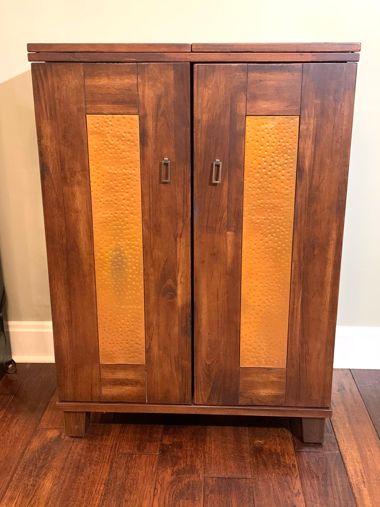 Modern Wine Bar Cabinet with Copper Inlay Details