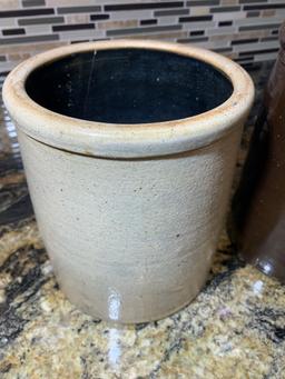 2 Stoneware Crocks, Antique Stanley Level No. 104 & Pottery Bowl