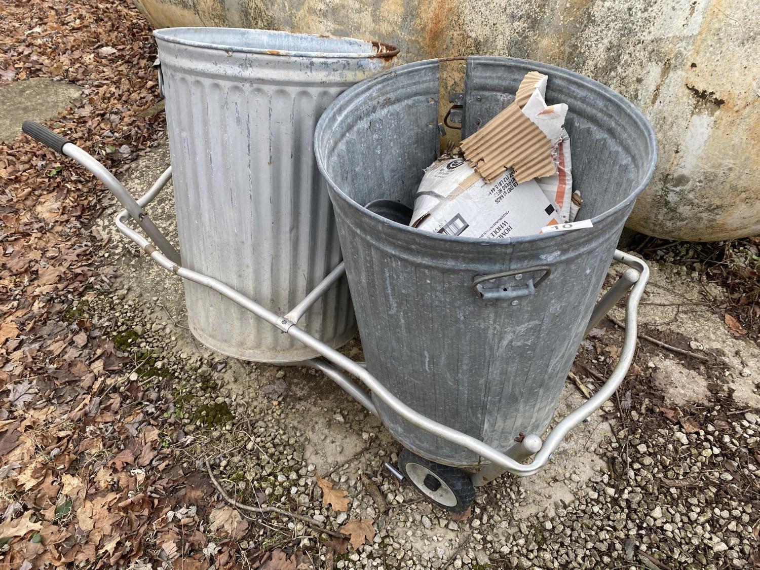 Galvanized garbage cans with caddy