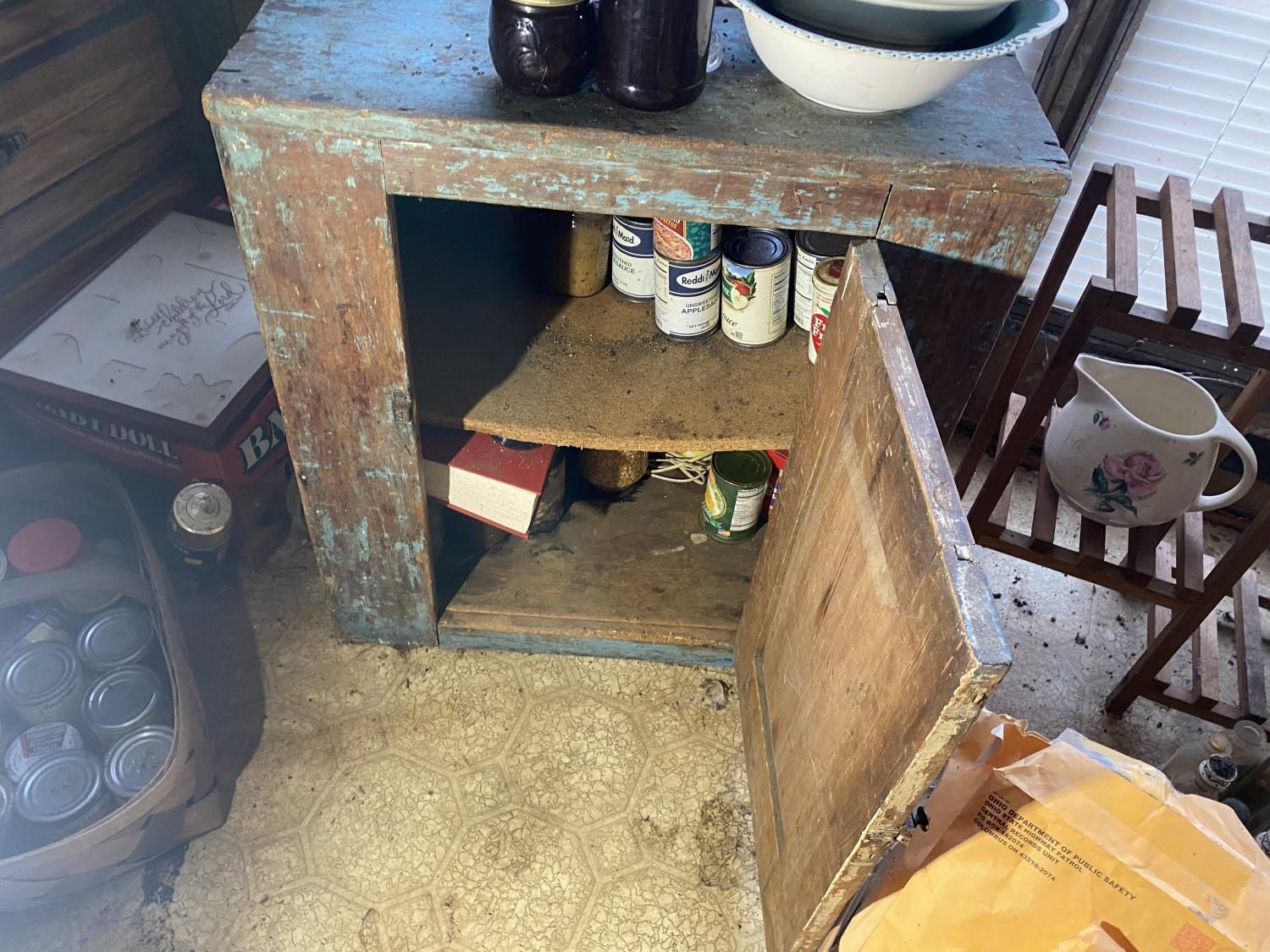 Really nice antique jelly cupboard with old blue paint