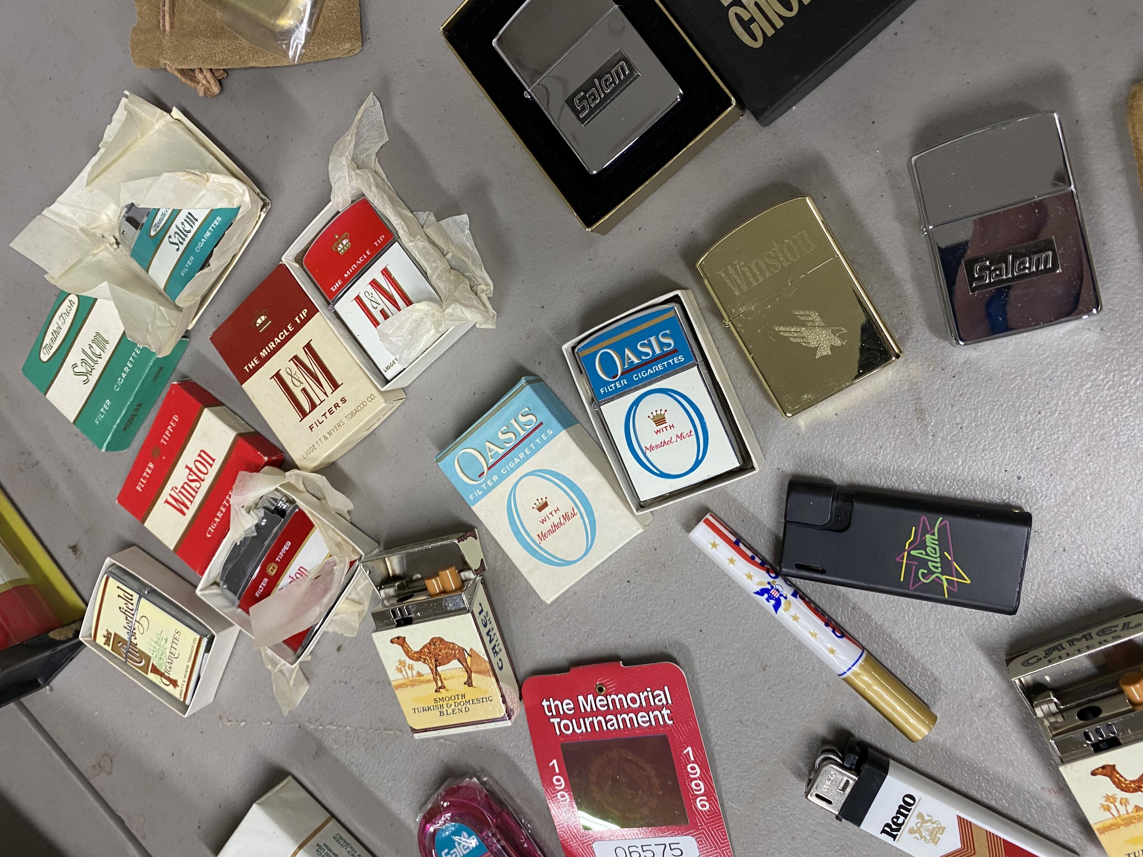 Large lot of vintage Cigarette Advertising Lighters