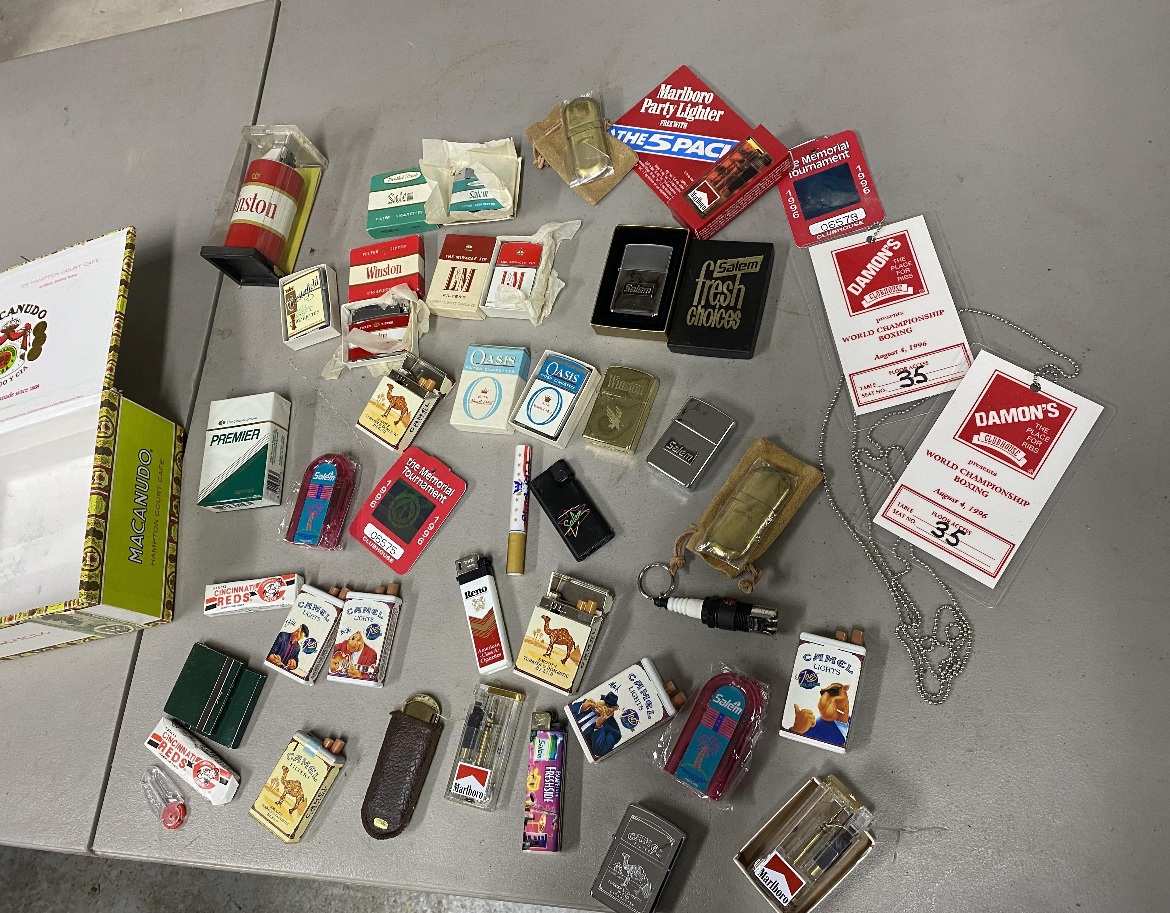 Large lot of vintage Cigarette Advertising Lighters