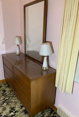 Mid Century Style Dresser with side Lamps
