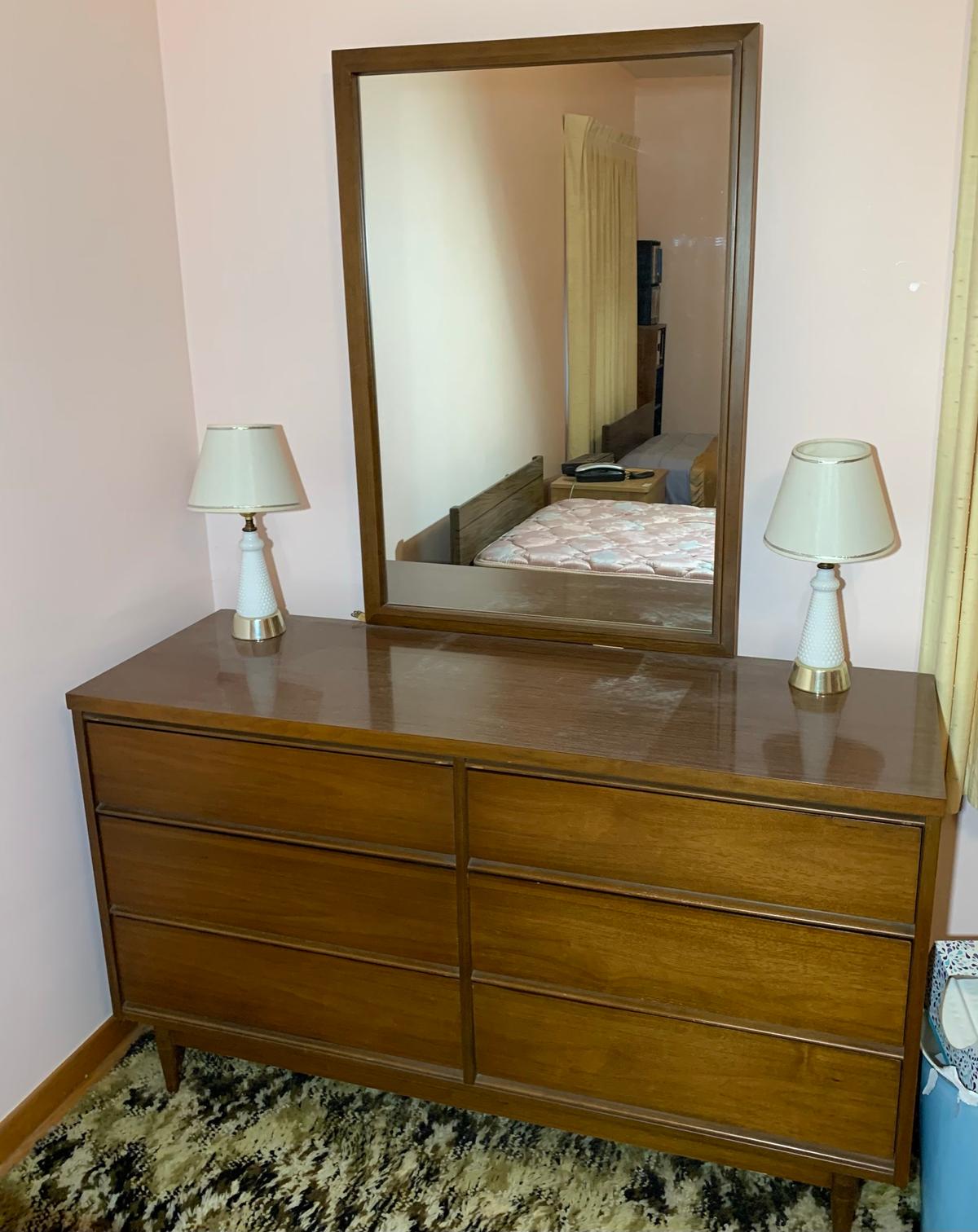 Mid Century Style Dresser with side Lamps