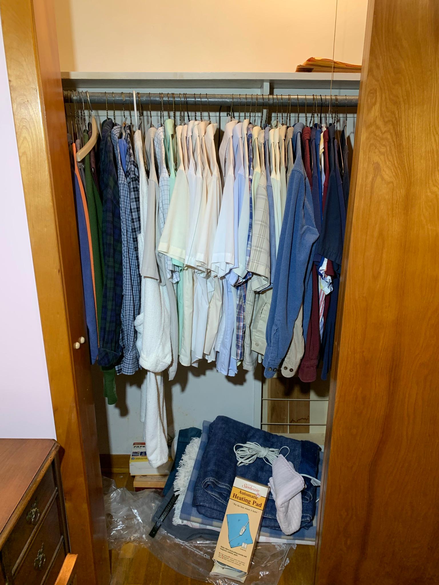 Contents of Bedroom Closet - Men's Shirts, Heating Blankets, Handmade Asian style Jacket