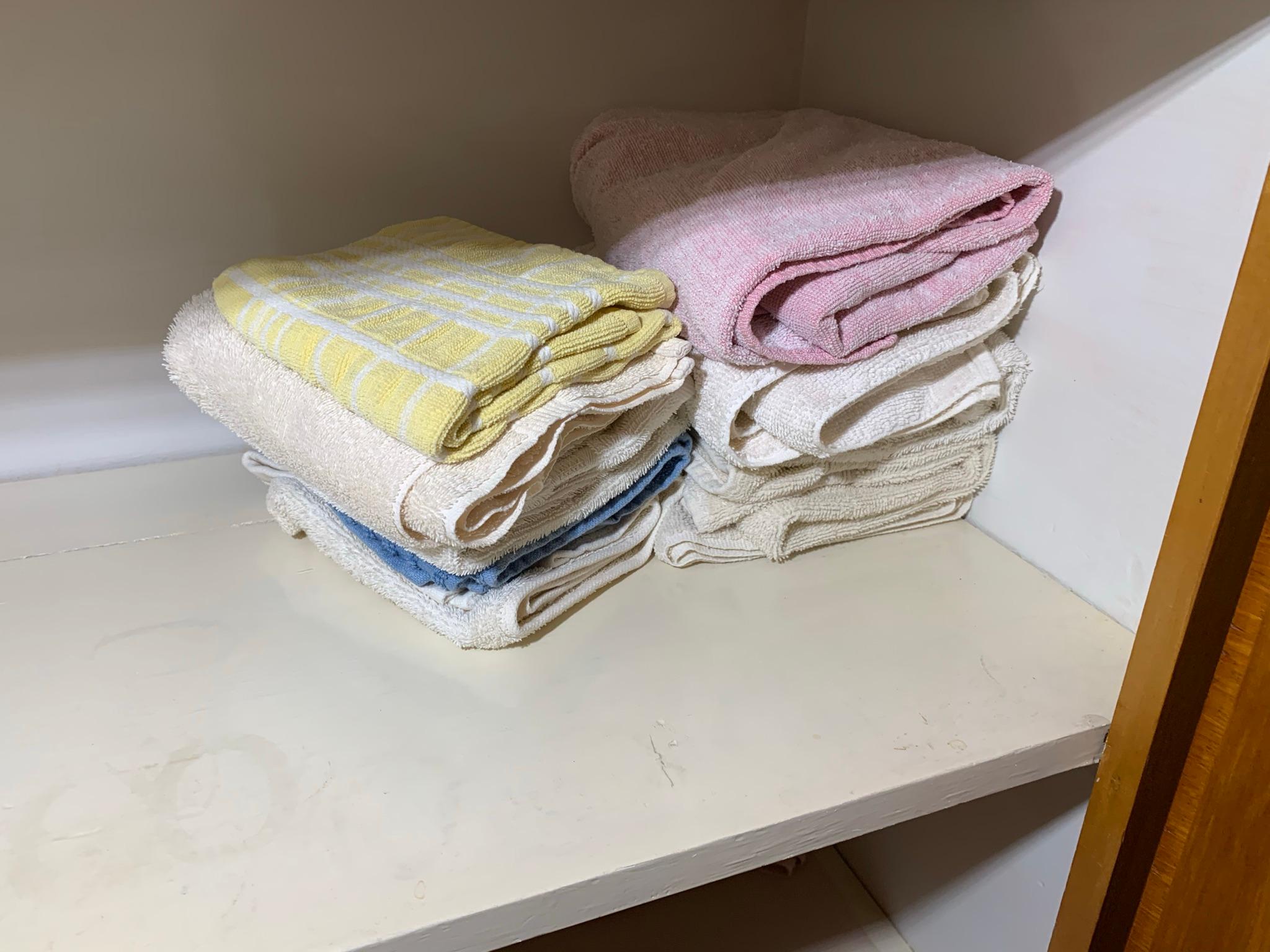 Contents of Bathroom Closet - Towels, Wash Cloths, Pillow Cases, Sheets & Assisting Bar