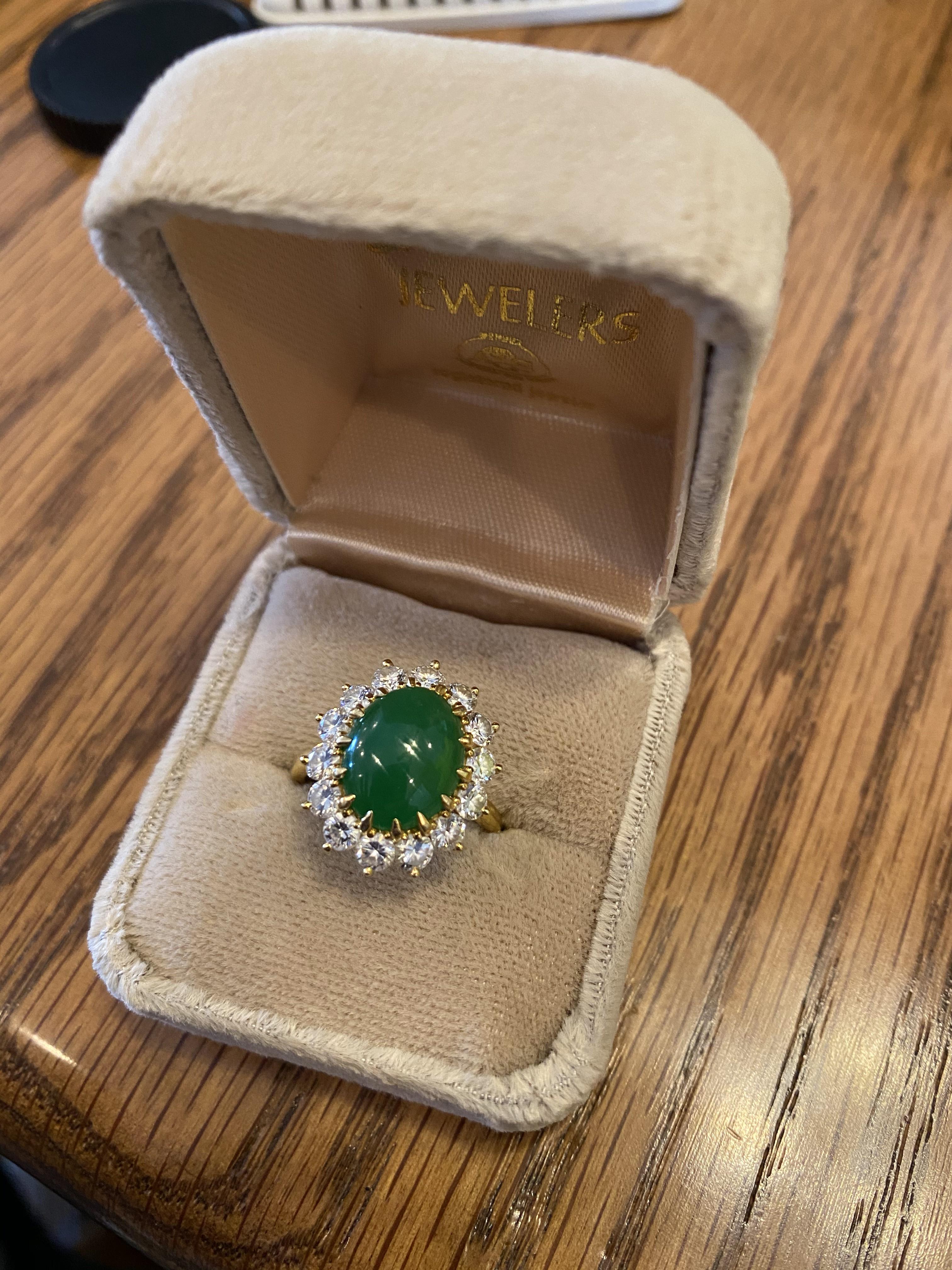 Imperial Jade and 1.40 ctw near flawless diamond ring in 18k gold