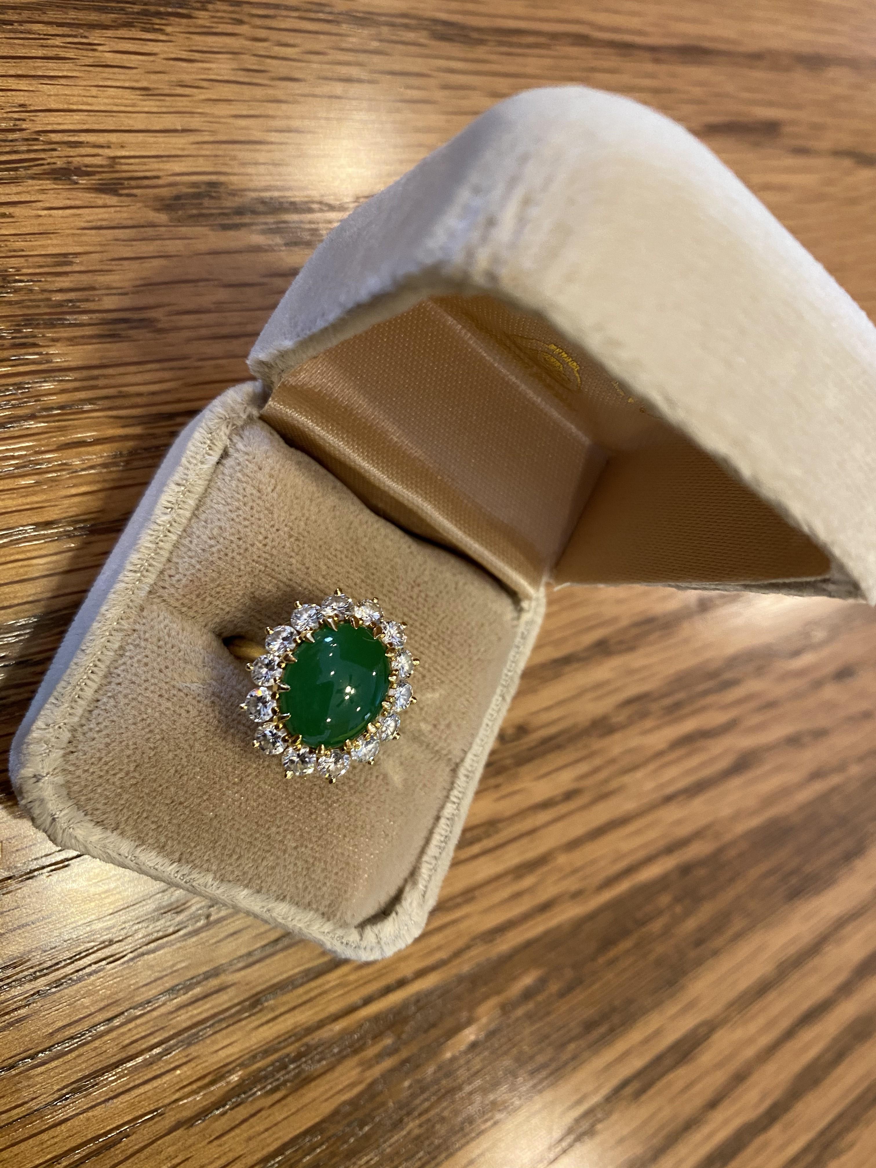 Imperial Jade and 1.40 ctw near flawless diamond ring in 18k gold