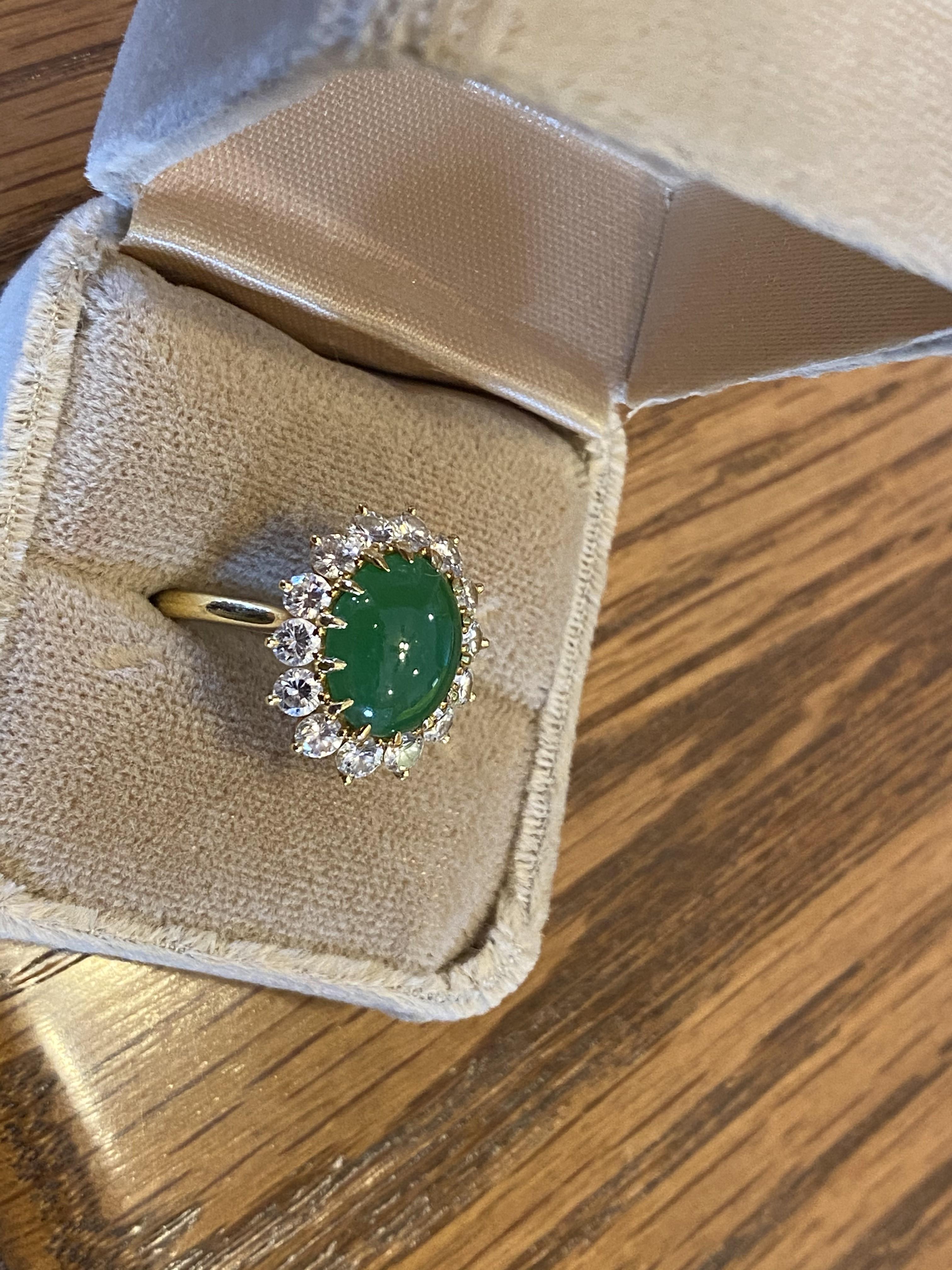 Imperial Jade and 1.40 ctw near flawless diamond ring in 18k gold