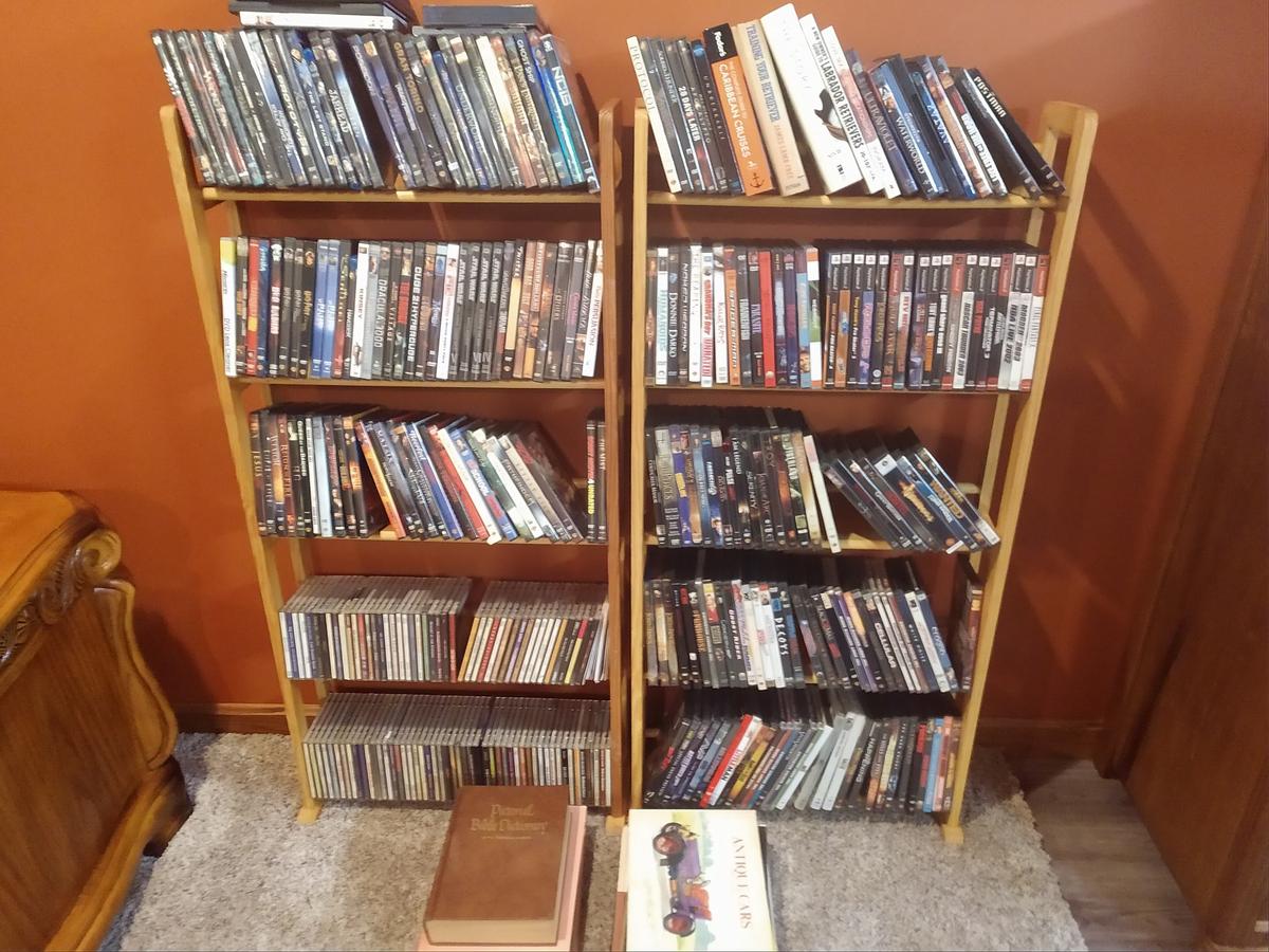 Huge Collection of DVD's, Playstation 2 Games, CD's, Books, Phones  and Shelving