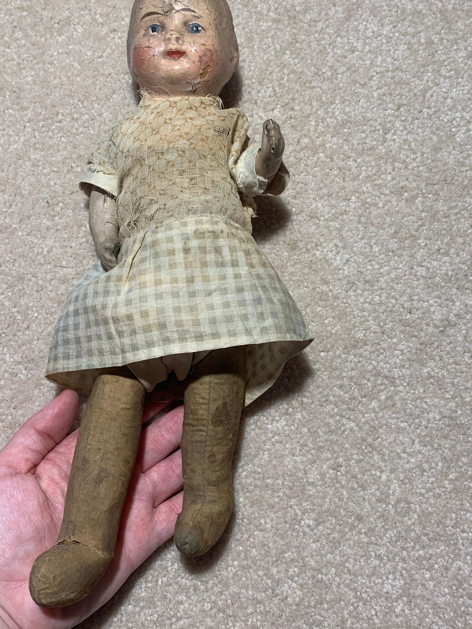 Antique Early Composition Straw Filled  Doll