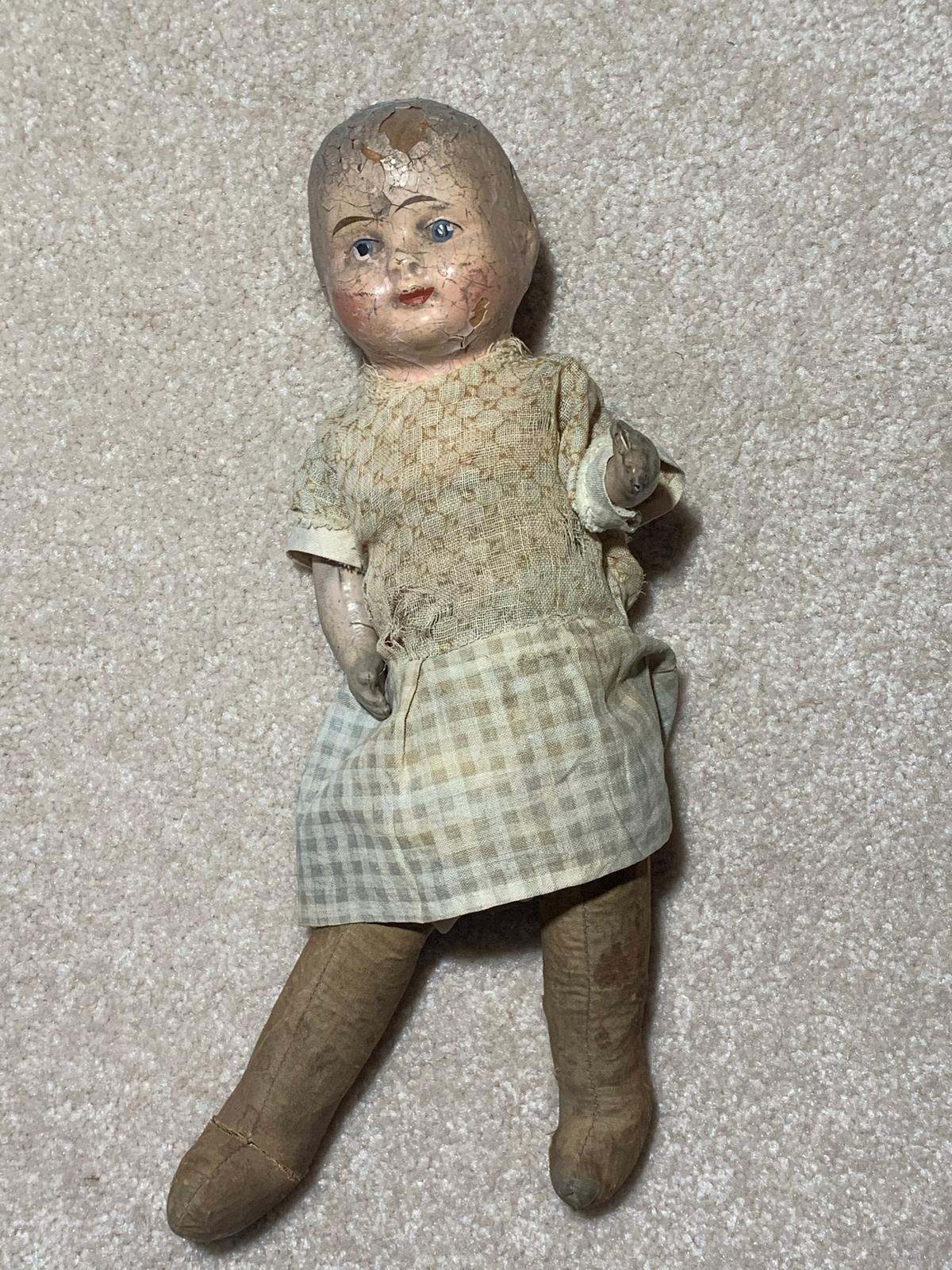 Antique Early Composition Straw Filled  Doll