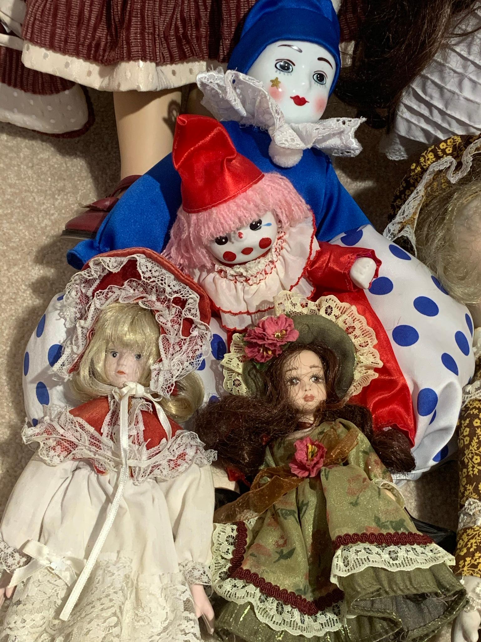 Assortment of Dolls and Clown Dolls.  See Photos