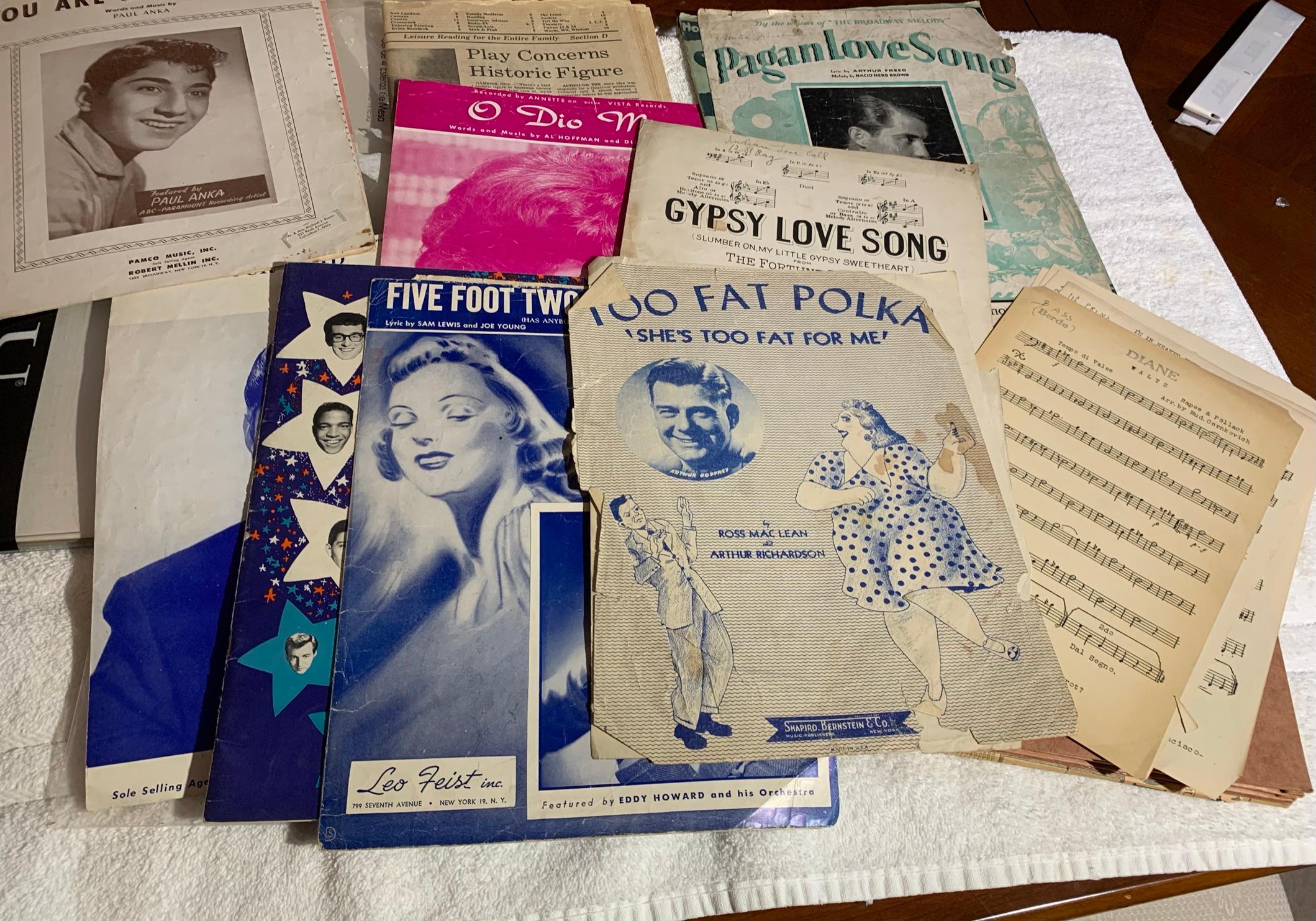 Vintage Sheet Music and News Papers