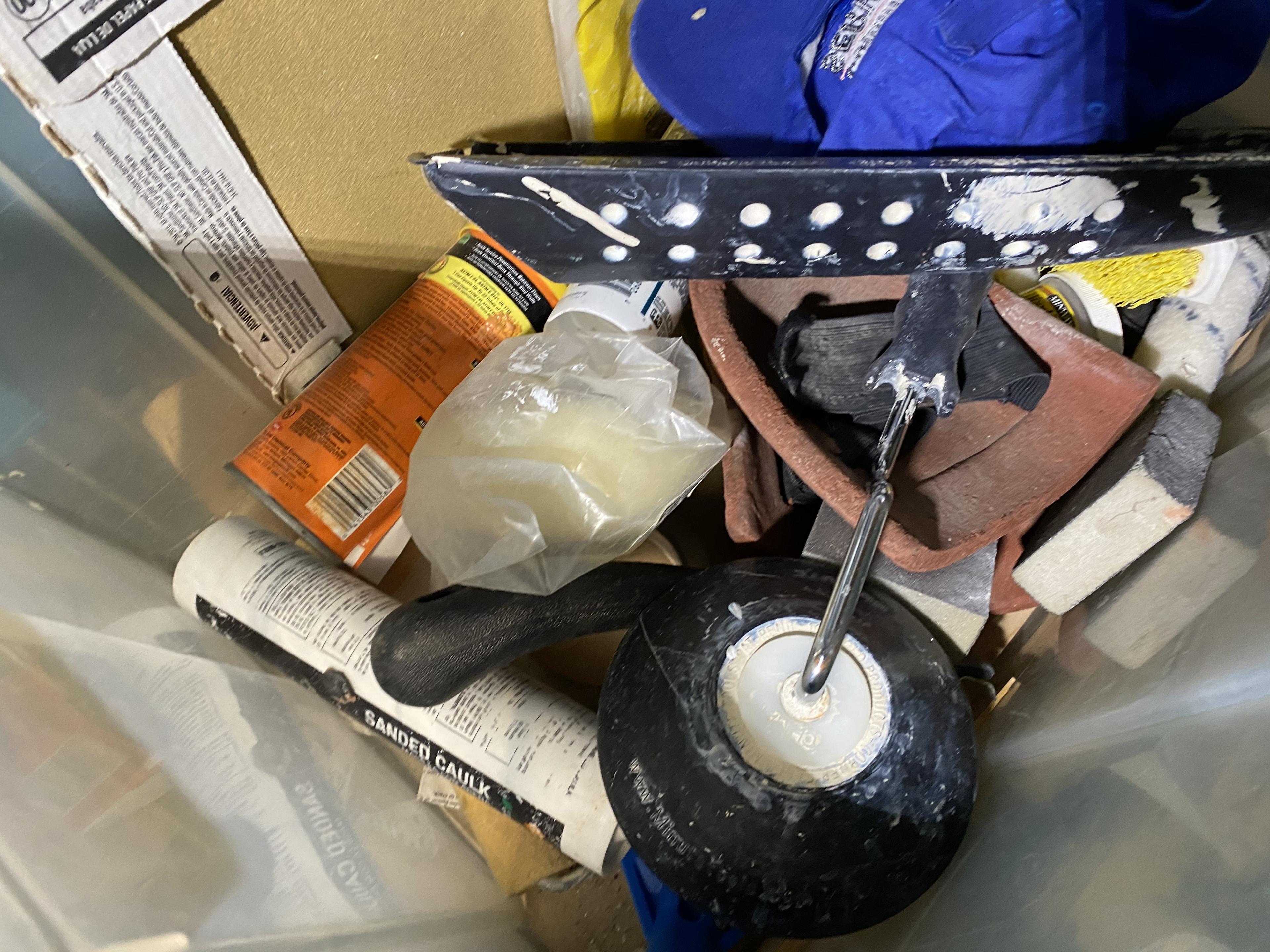 Contents of work bench - tools, tub and more