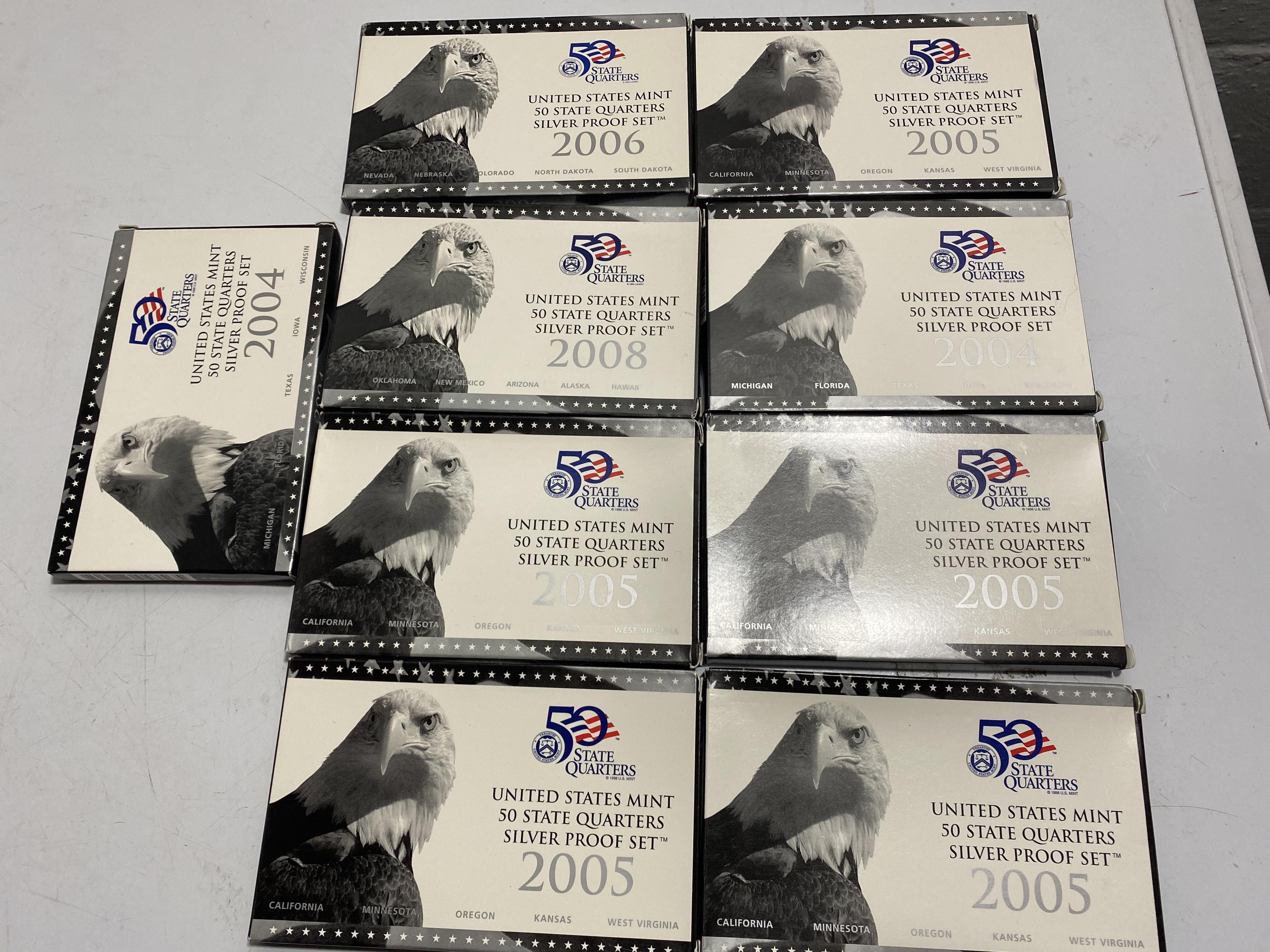 9 Silver State Quarters Sets in packaging