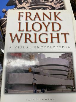 Group of books on Frank Lloyd Wright and more