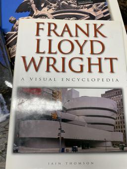 Group of books on Frank Lloyd Wright and more