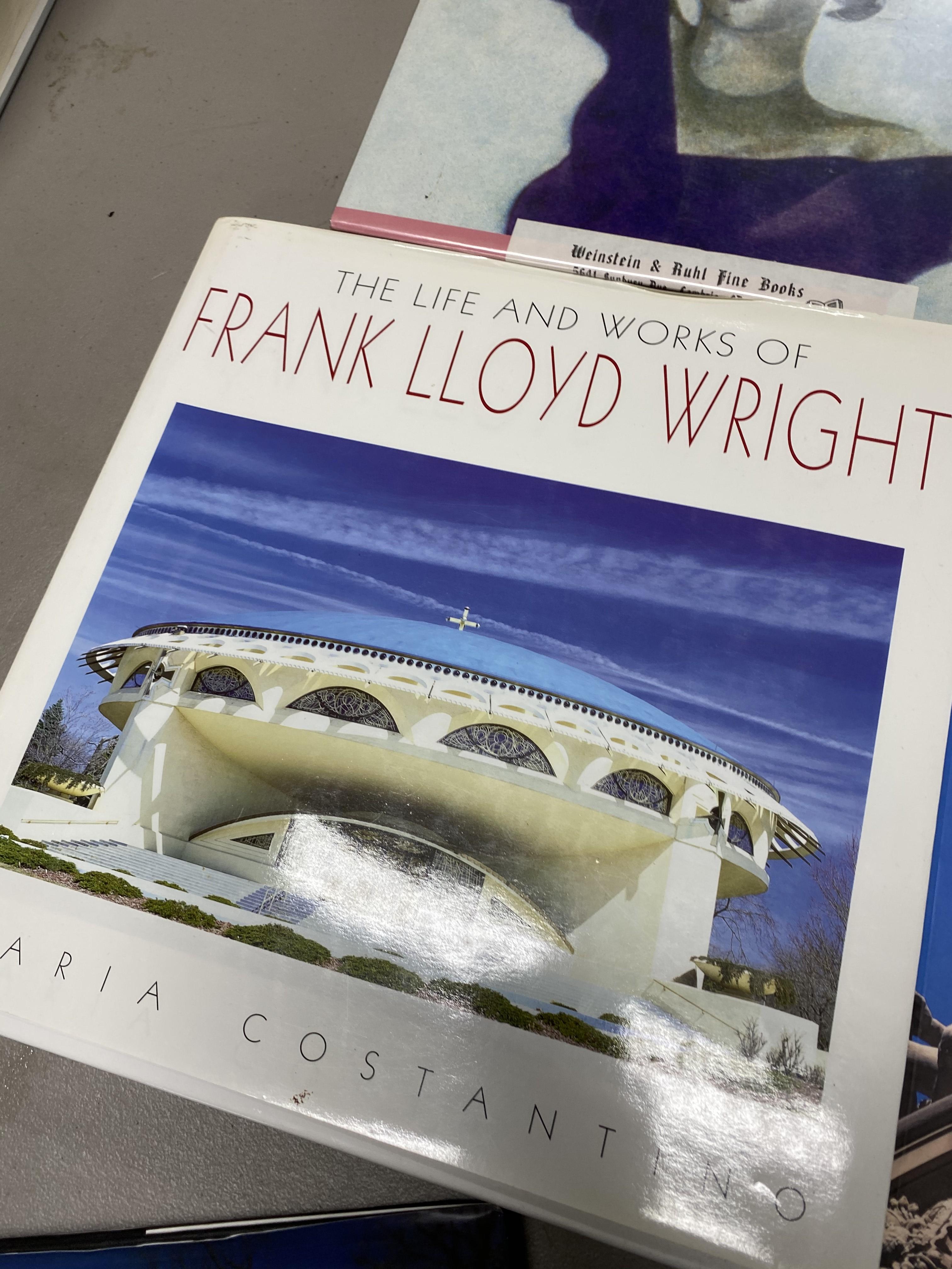 Group of books on Frank Lloyd Wright and more