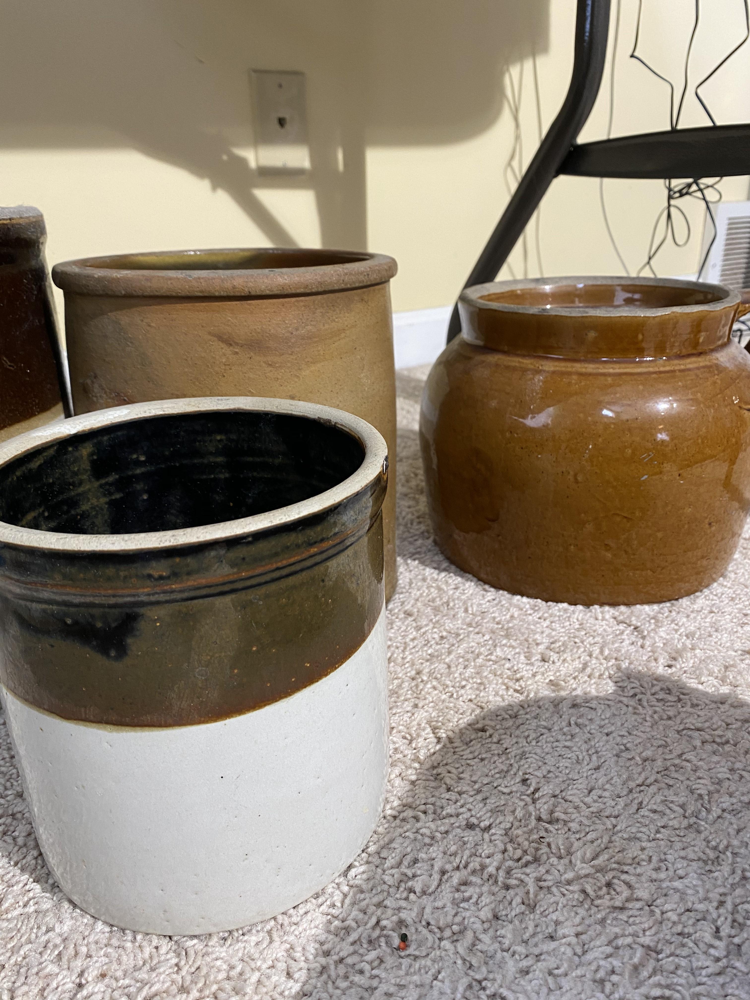 Group of assorted antique crocks, stoneware