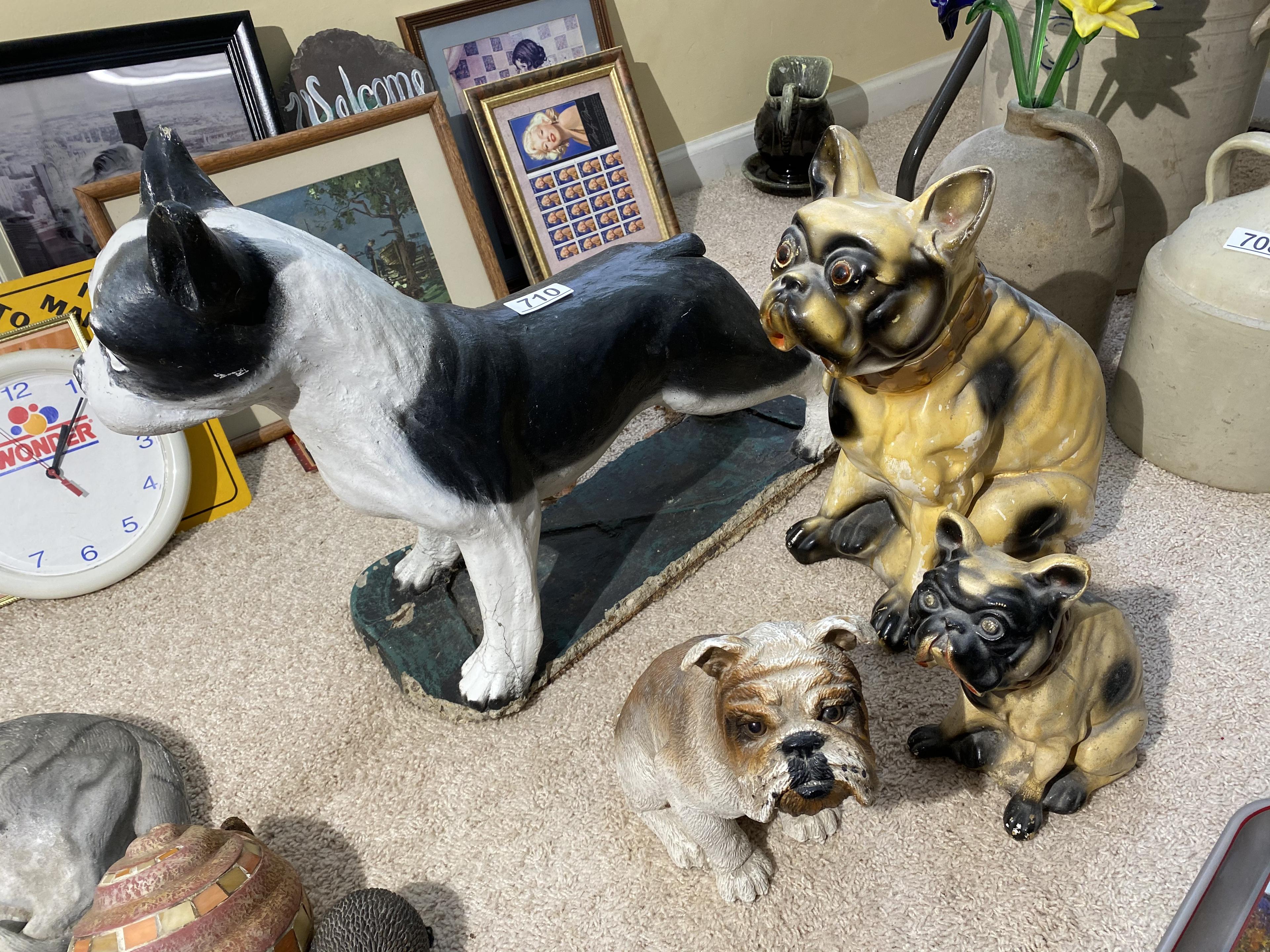 Large concrete dog, two chalk dogs PLUS