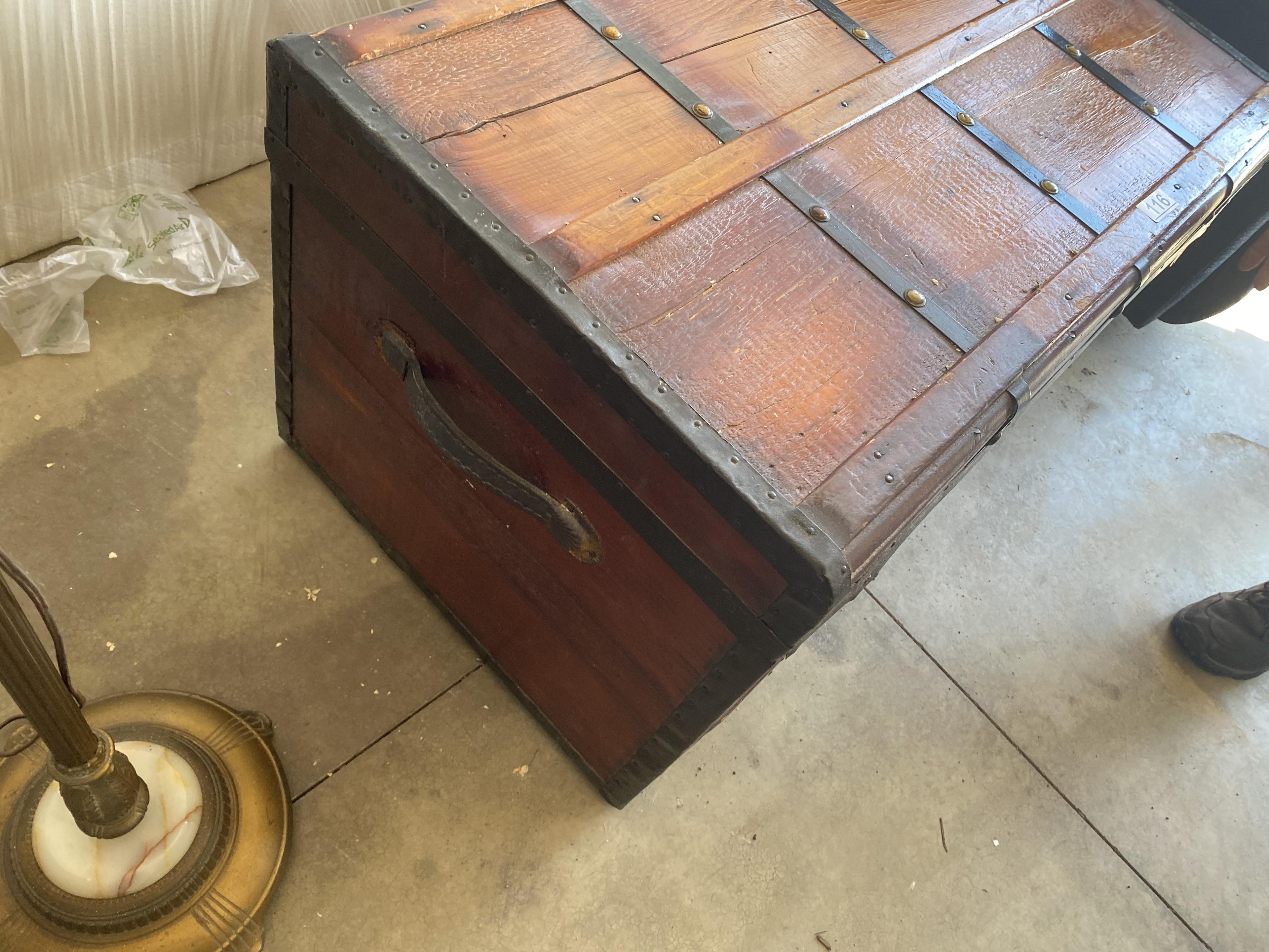 Nice large flat topped antique trunk