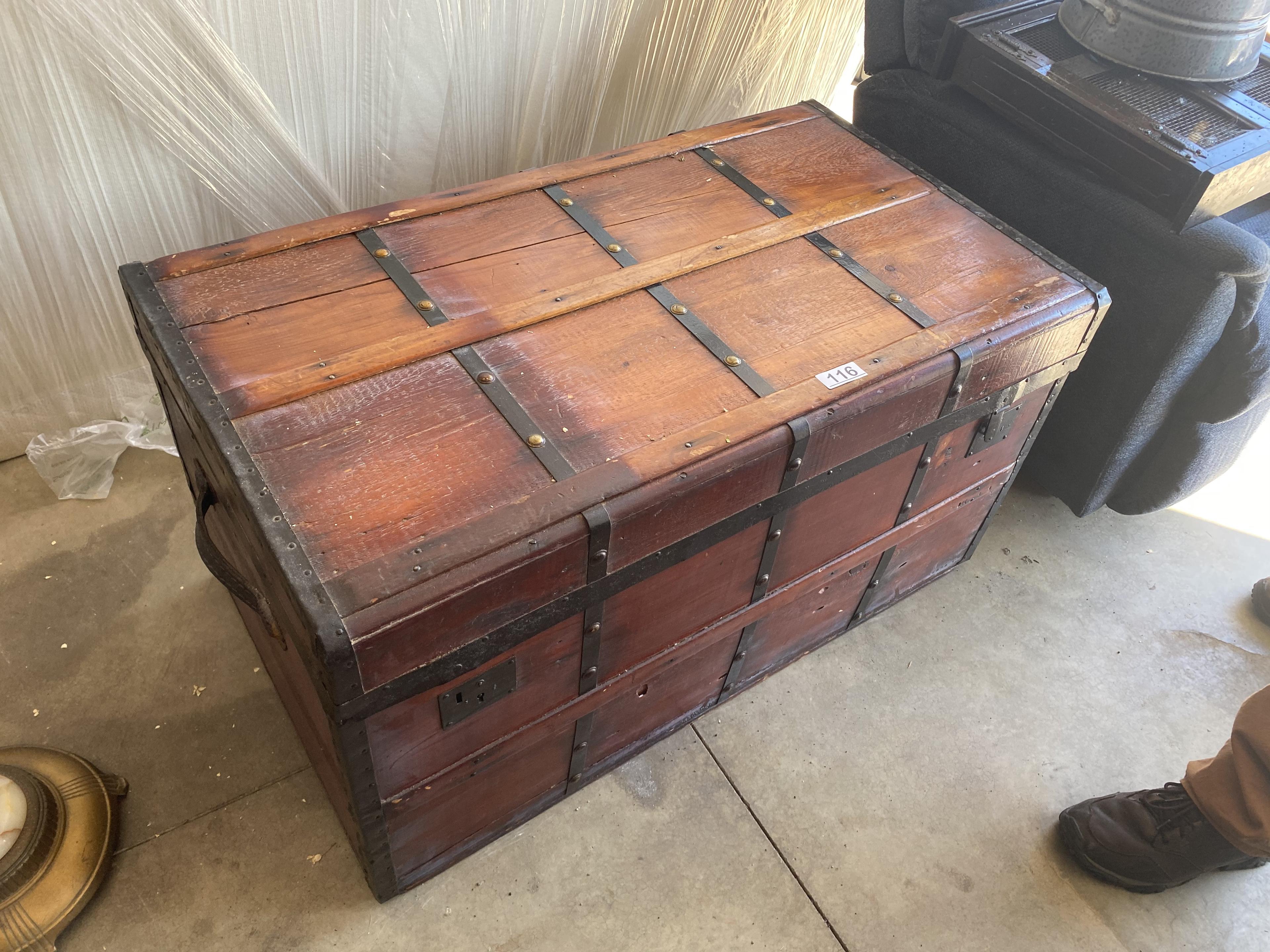 Nice large flat topped antique trunk