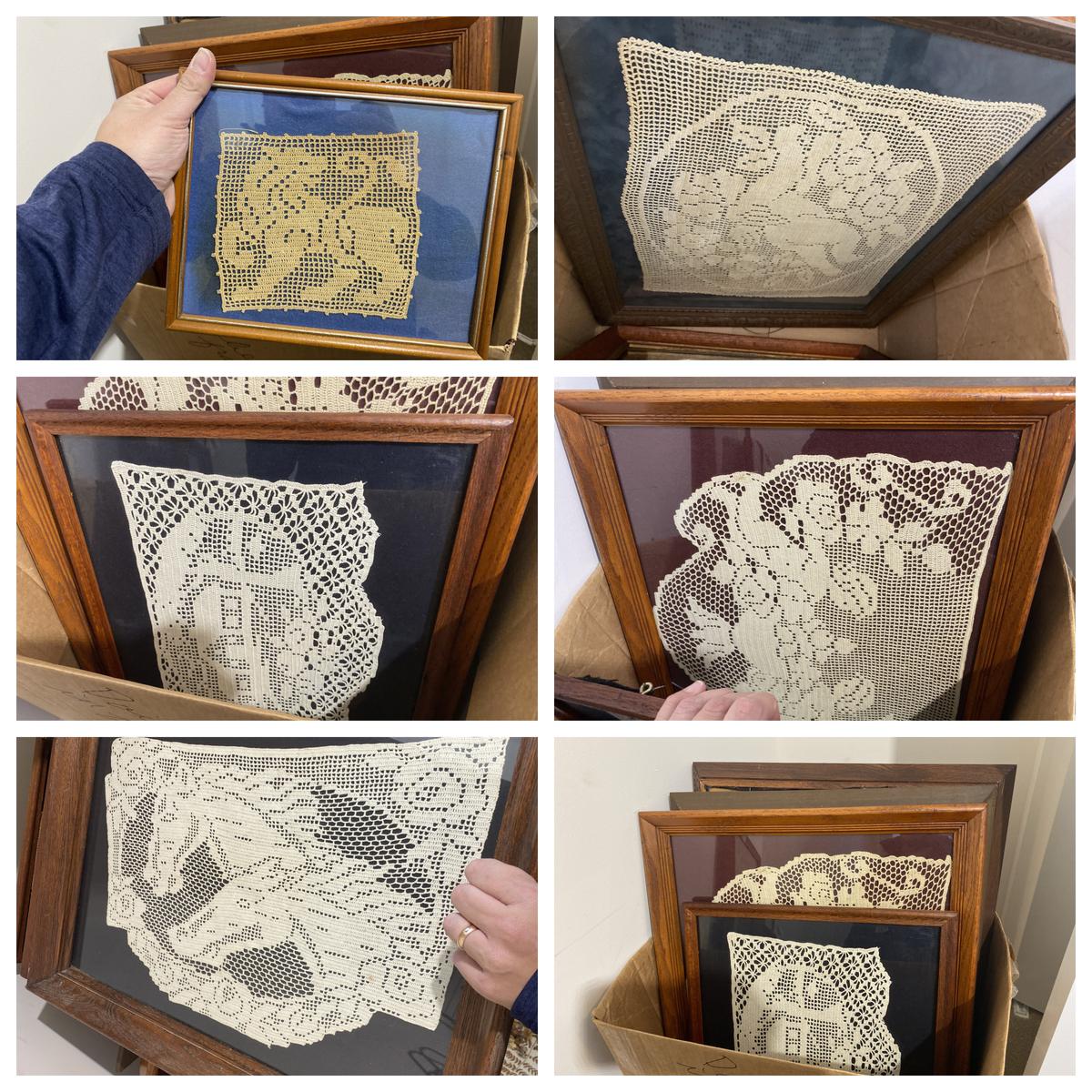 Box of framed Doilies