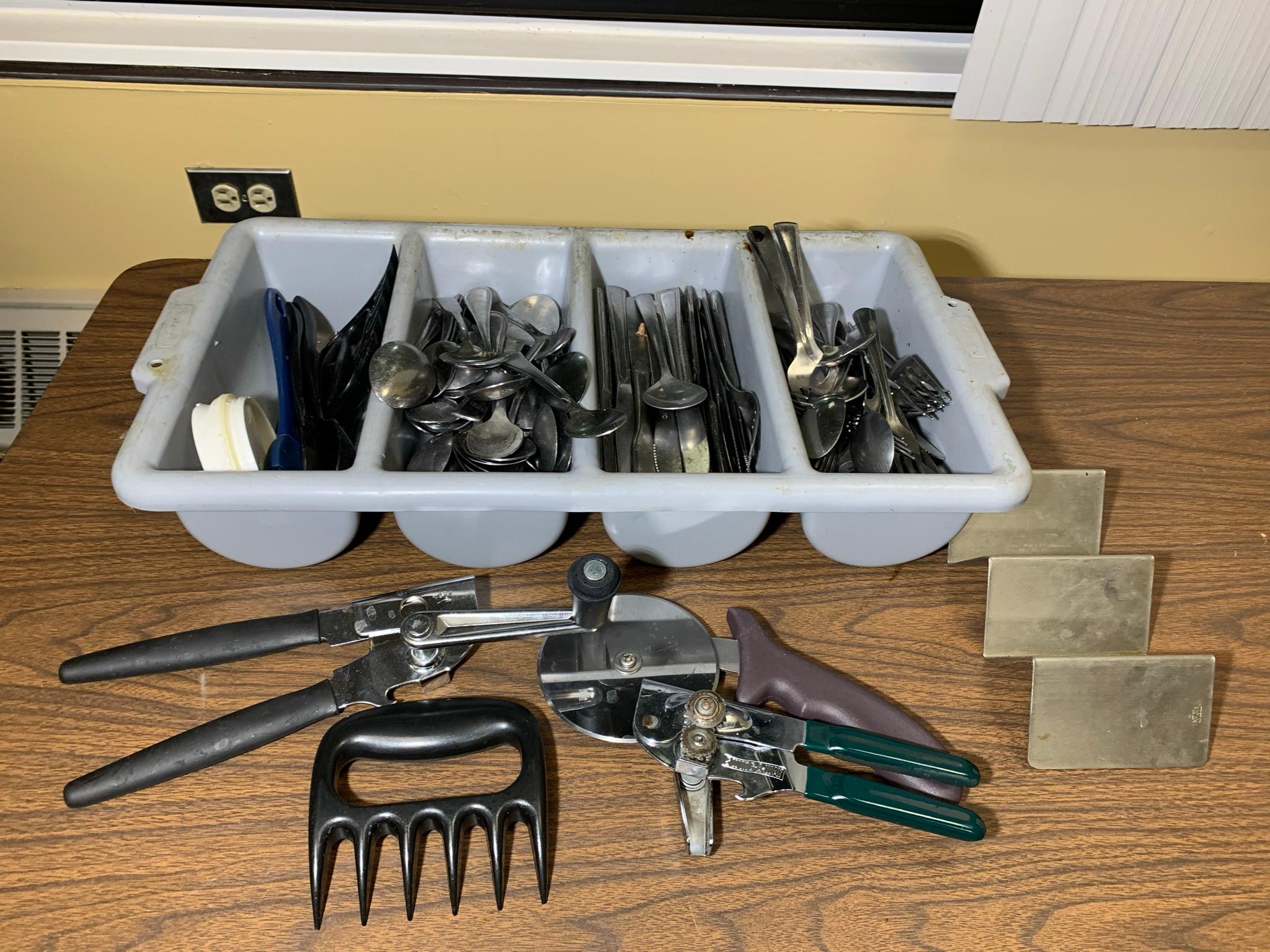 Assortment of Flatware, Can Openers & Other Kitchen Items