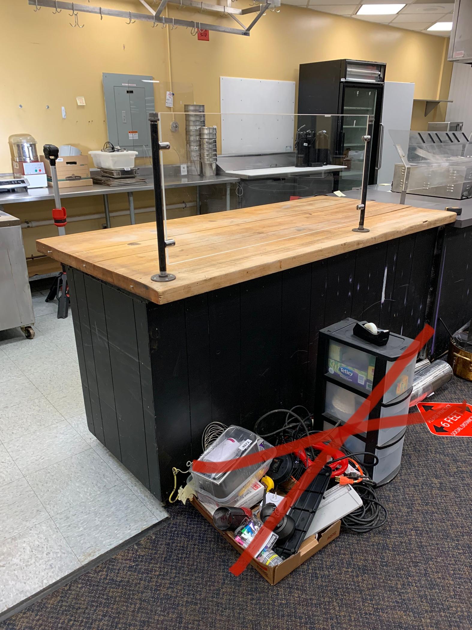 Butcher Block Counter with Plexiglass Sneeze Guard