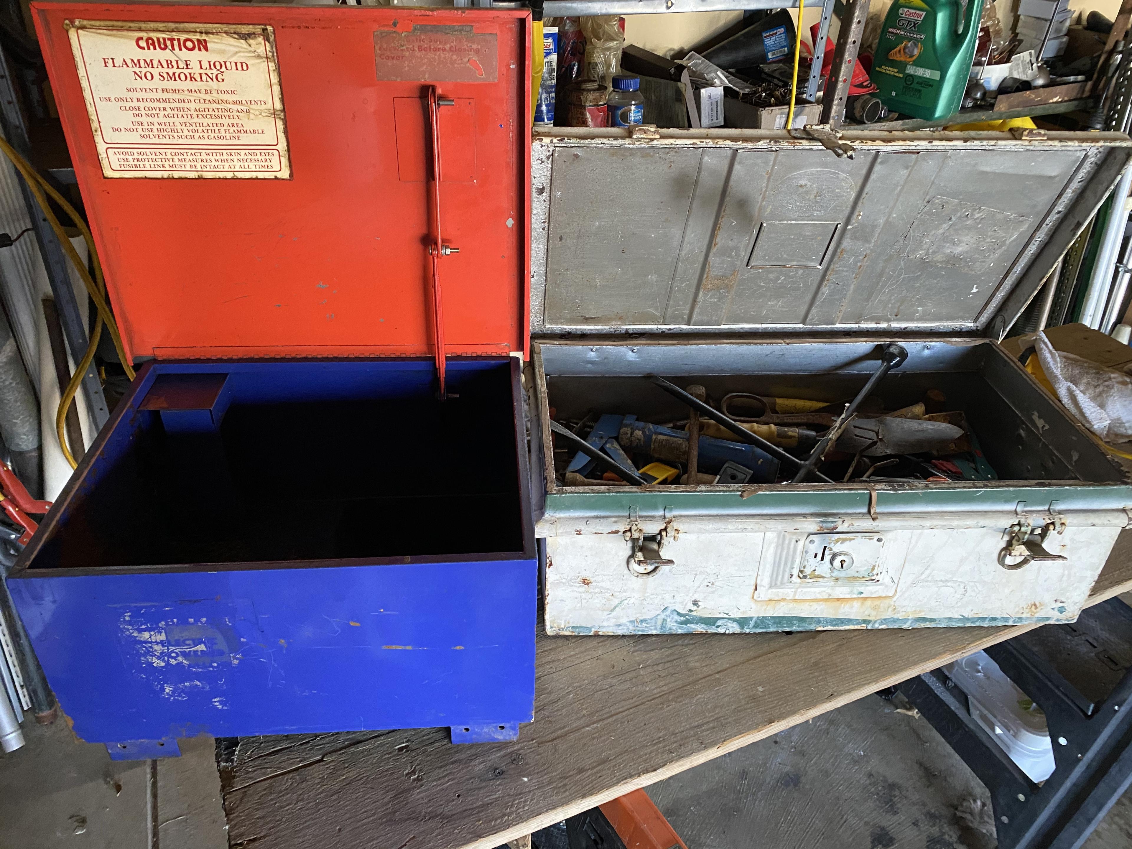 Parts cleaner box and toolbox with tools