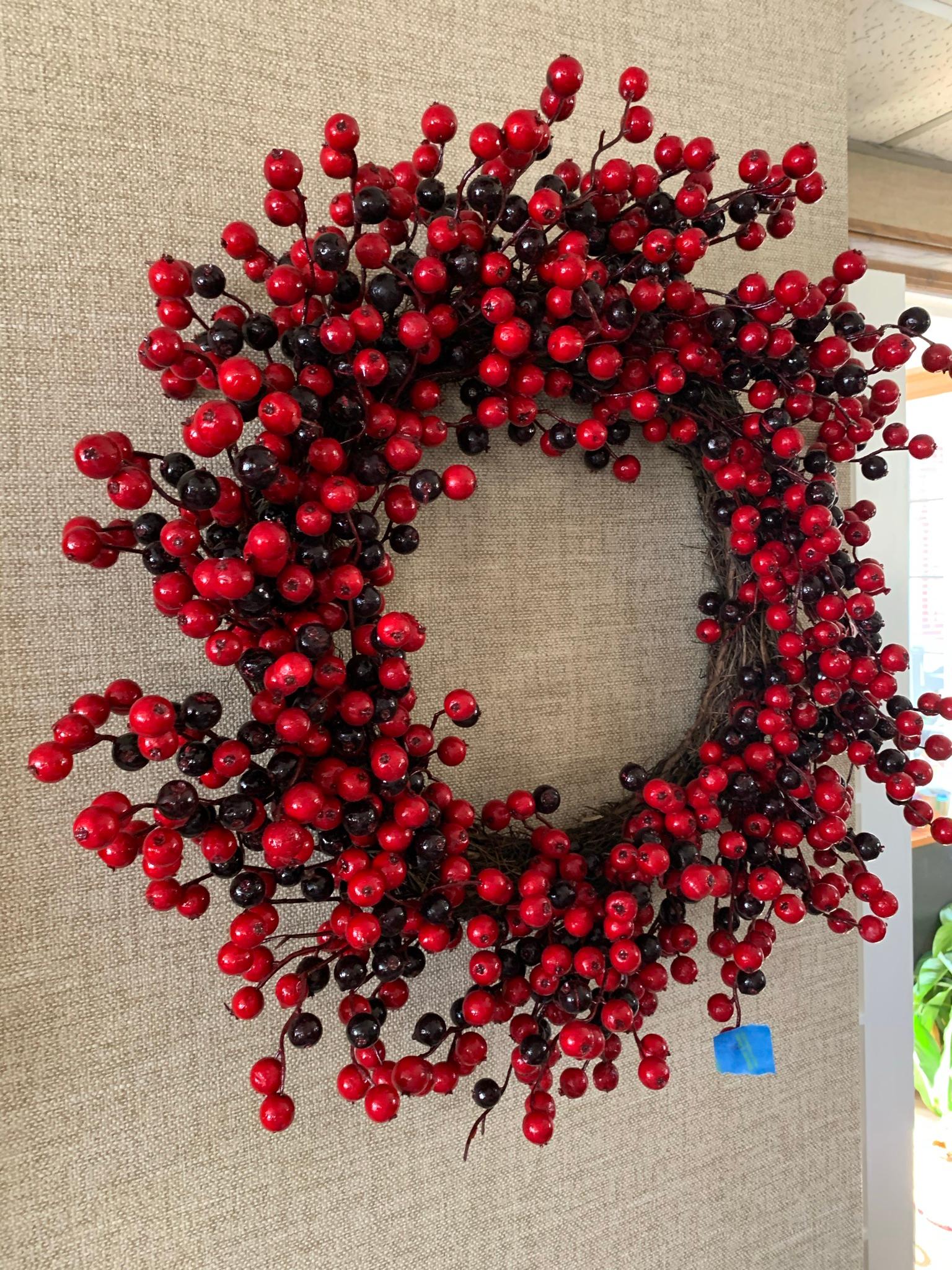 Large Wall Clock with Wreaths, Plant, & Mirror