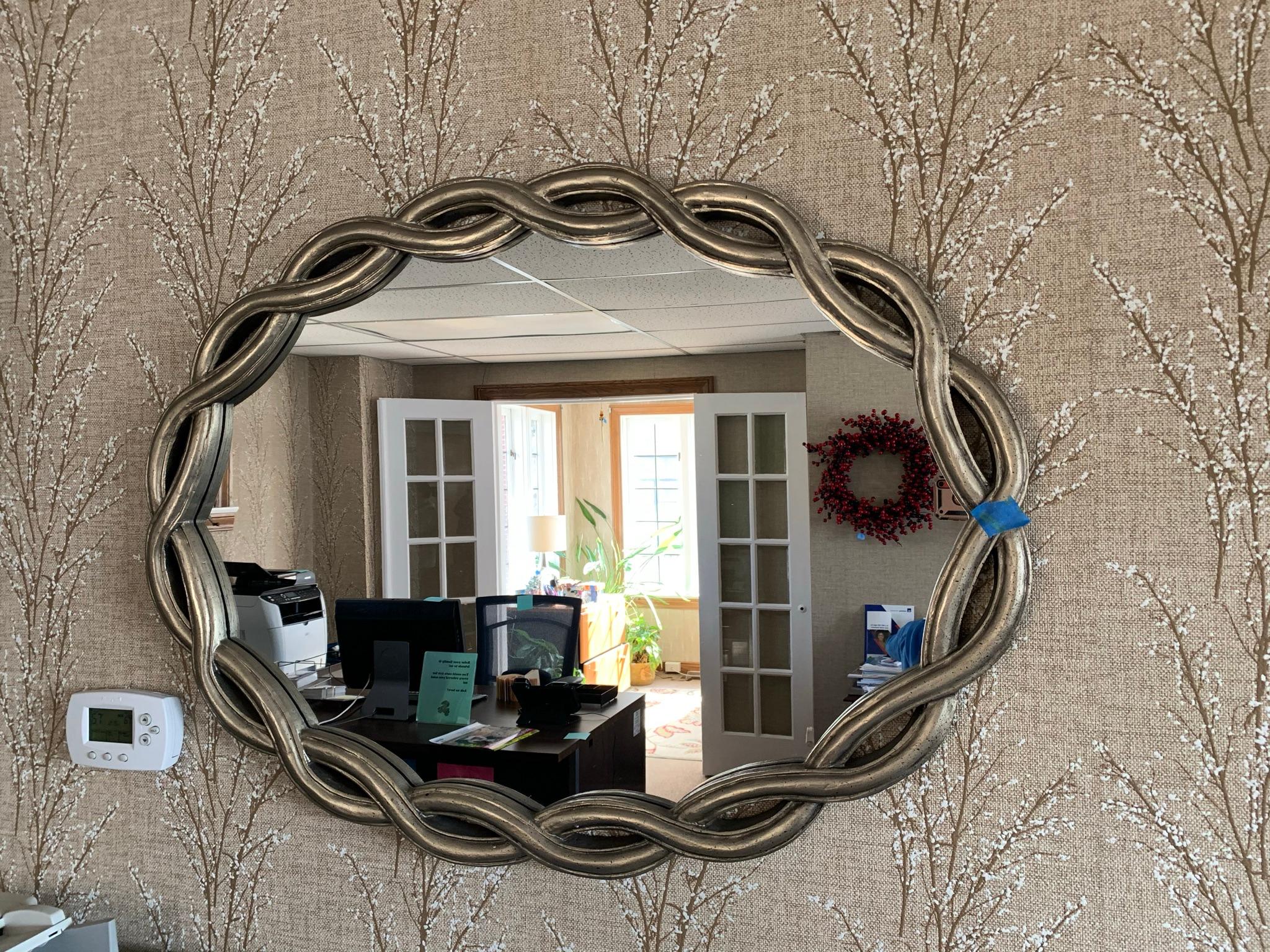 Large Wall Clock with Wreaths, Plant, & Mirror