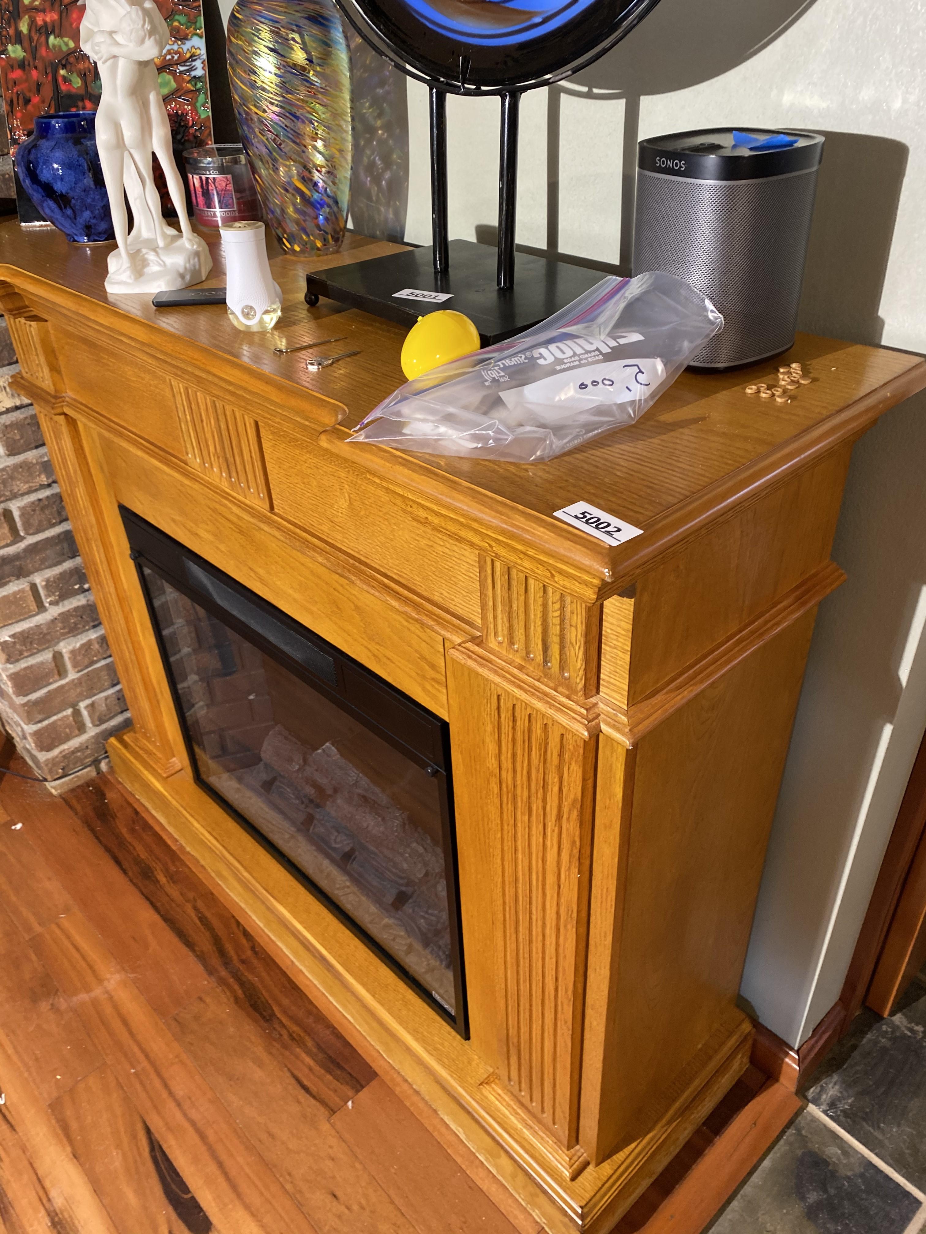 Electric Fireplace with Oak Mantle