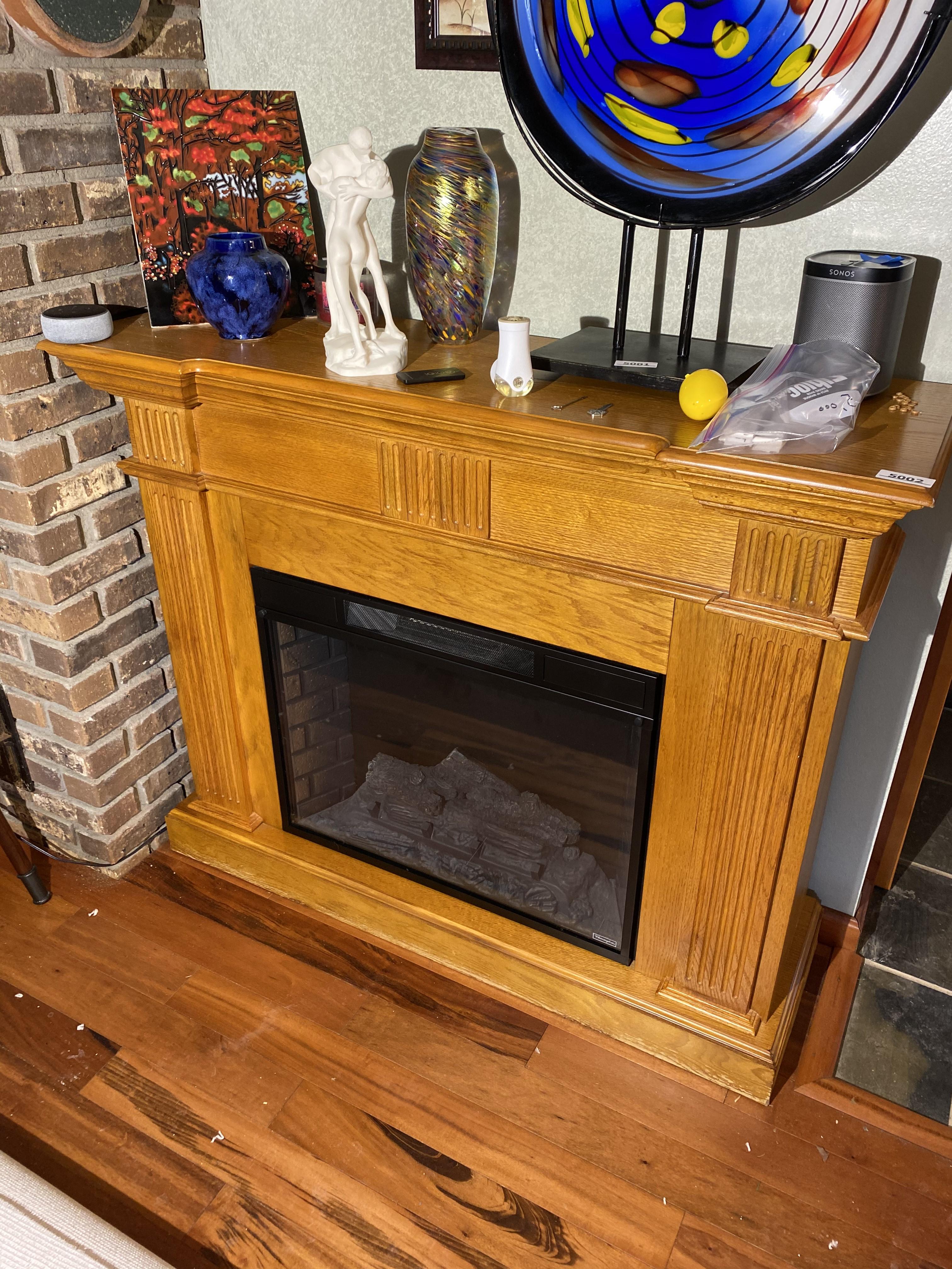 Electric Fireplace with Oak Mantle