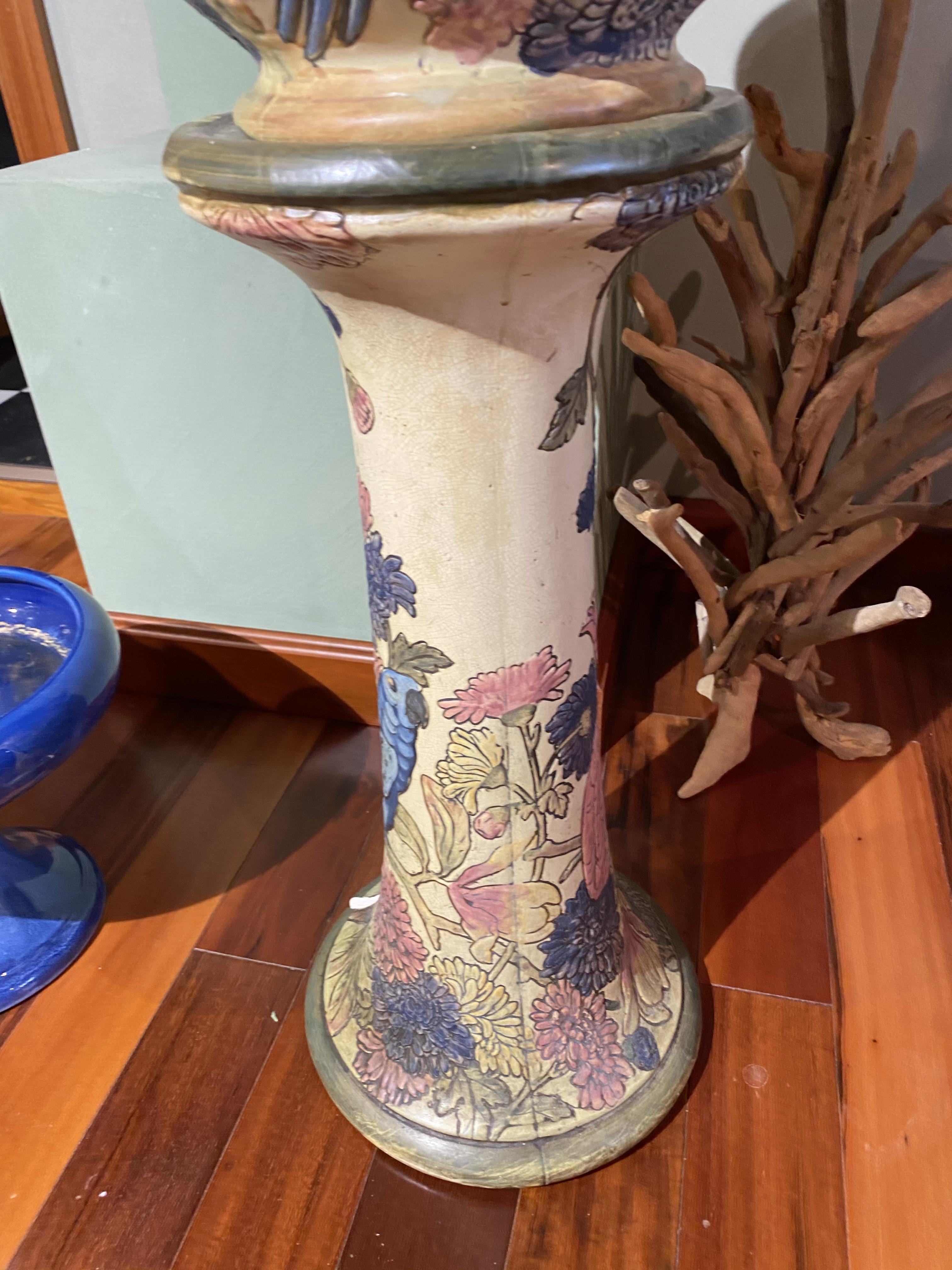 Weller Pottery Parrots Jardiniere and Pedestal
