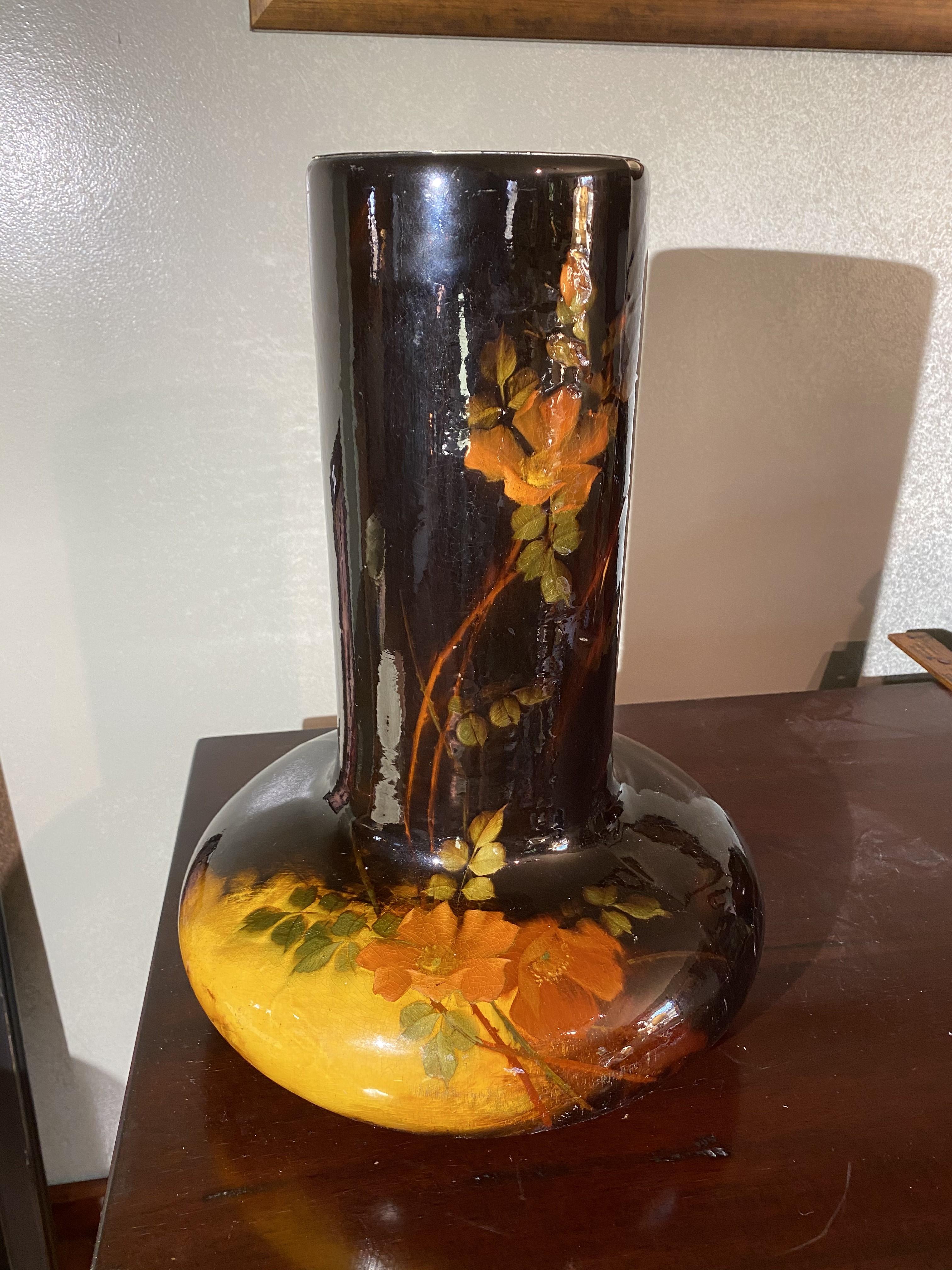 Very unusual Weller Aurelia Art Pottery Vase with long neck