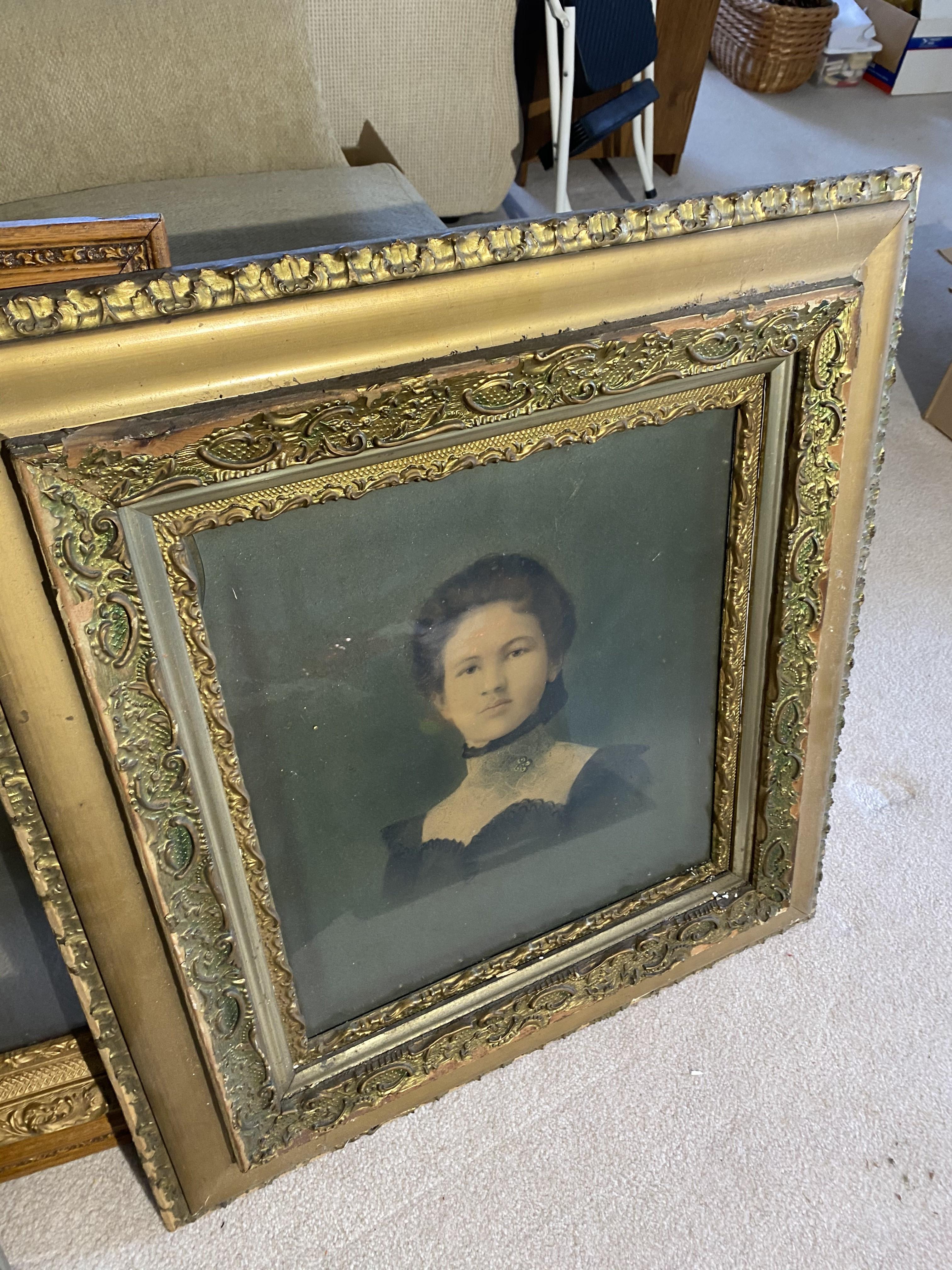 Lot of Antique portraits, frames, print