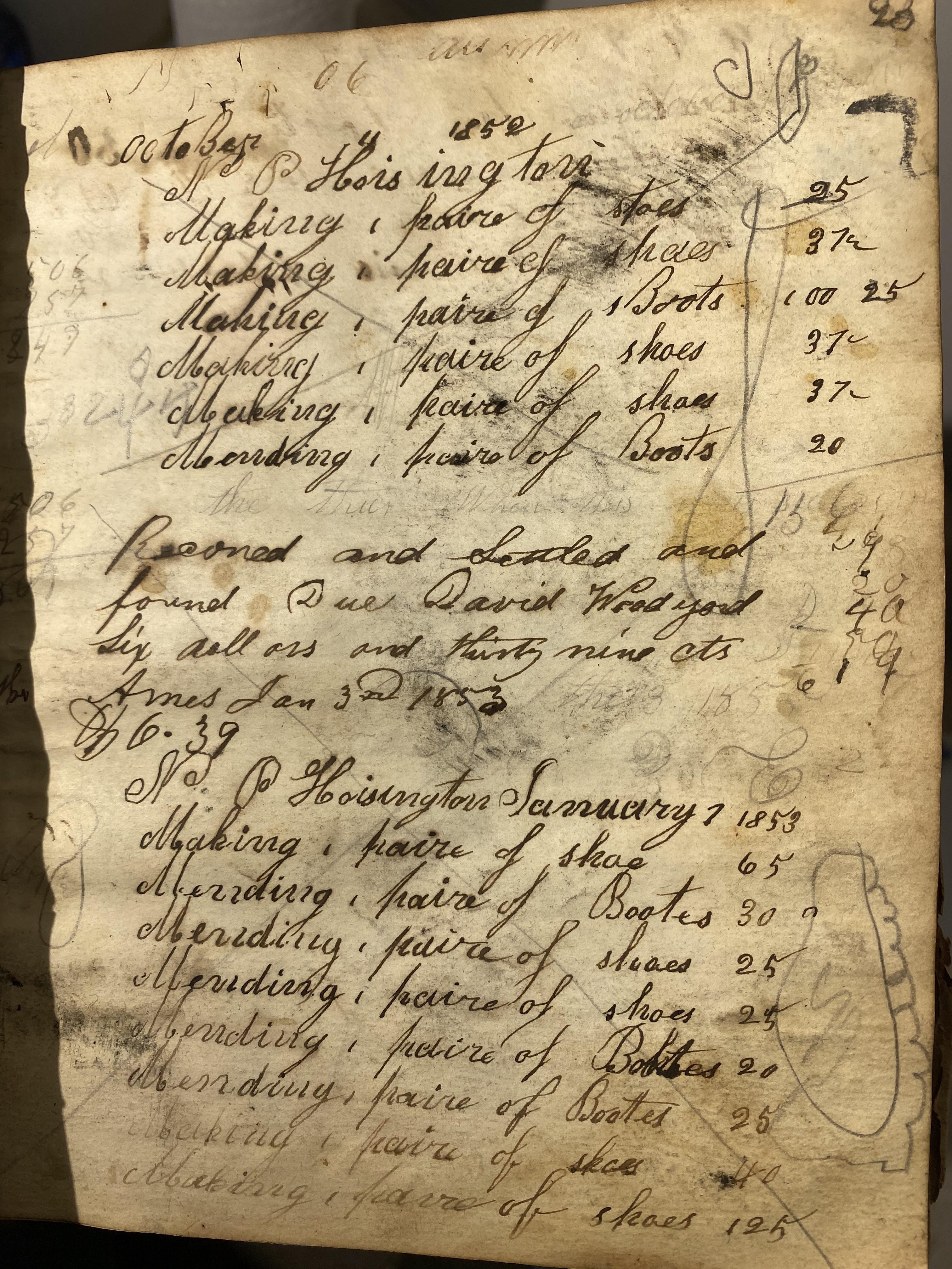 1850s Cobbler or Shoemaker's Ledger