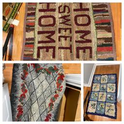 Group lot of 3 Antique Hooked Rugs