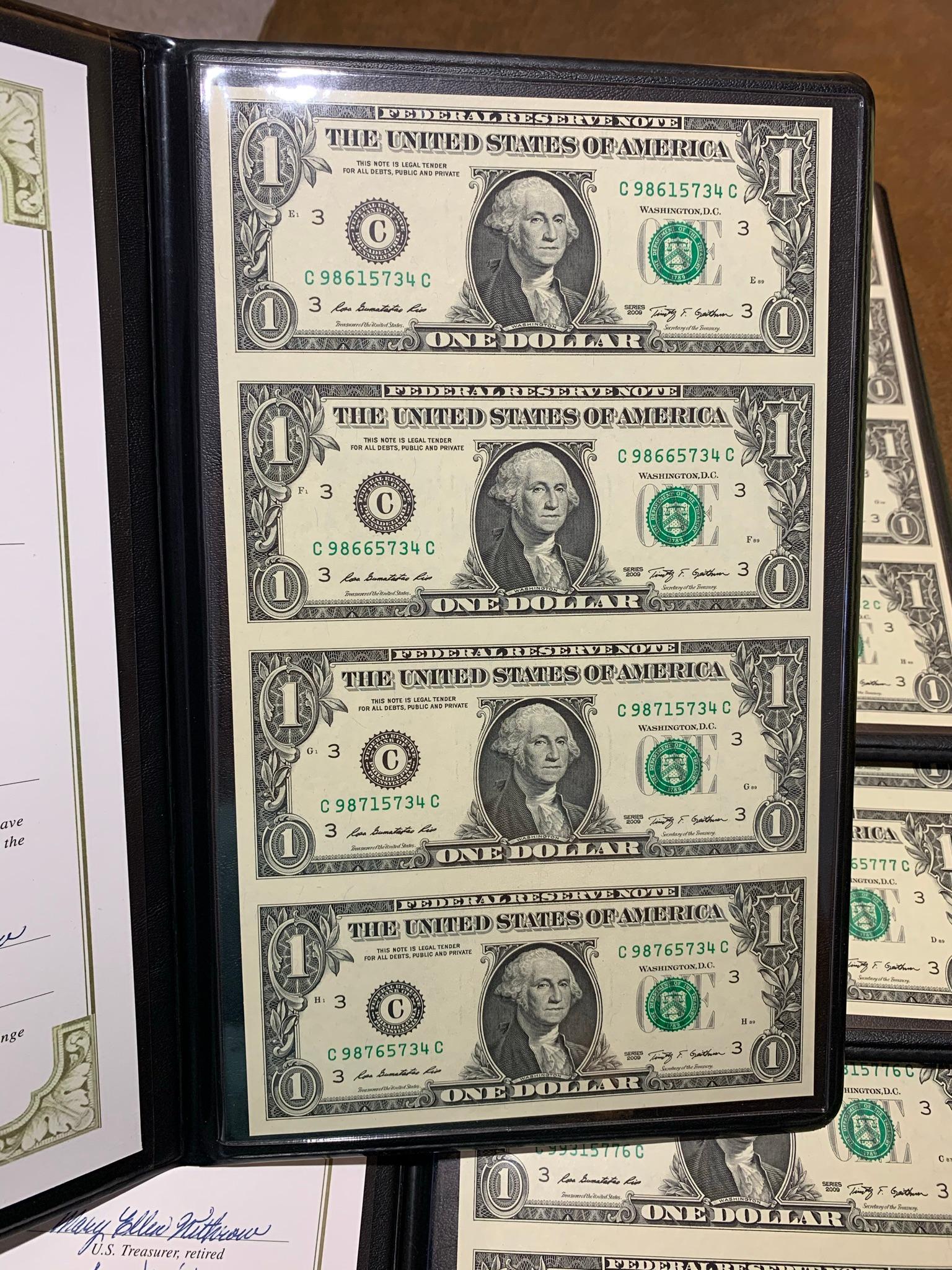 4 Booklets of  World Reserve Monetary Exchange Uncut & Uncirculated U.S. Currency $1 Bills