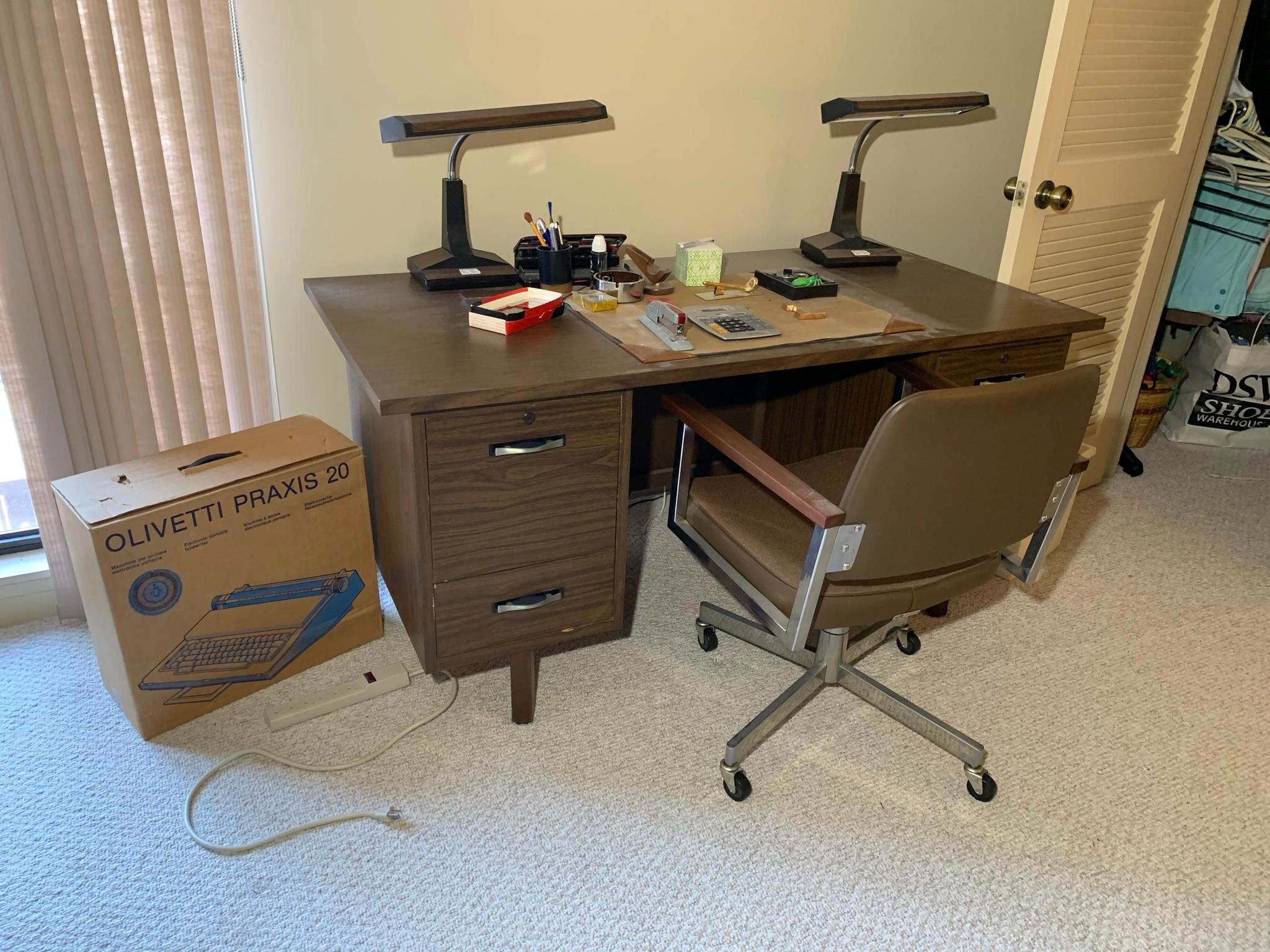Mid-Century Desk & Office Chair.  Filing Cabinets, Desk Lamps & More