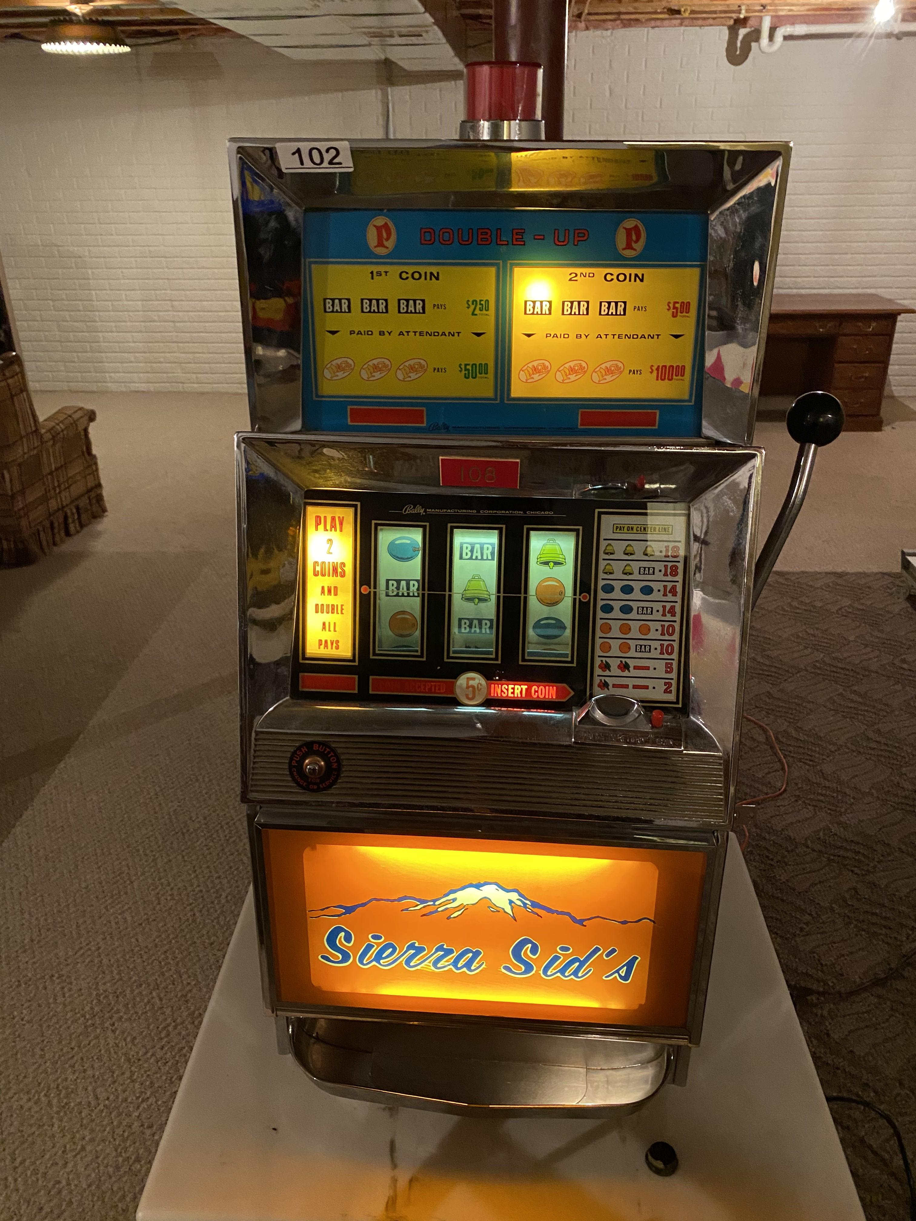 Vintage Bally's 5 cent slot Machine from Sierra Sid's