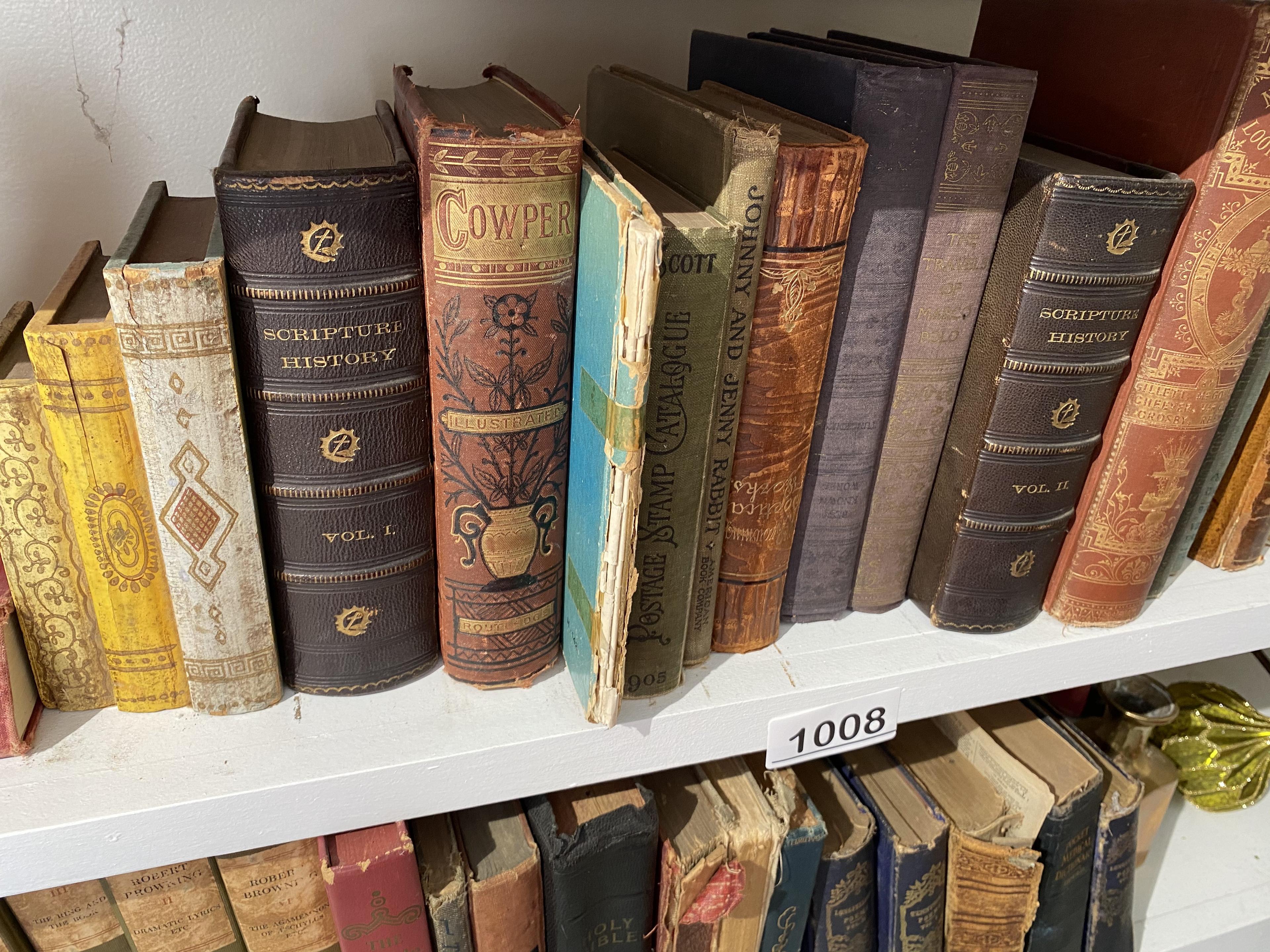 2 shelves and vintage and antique books