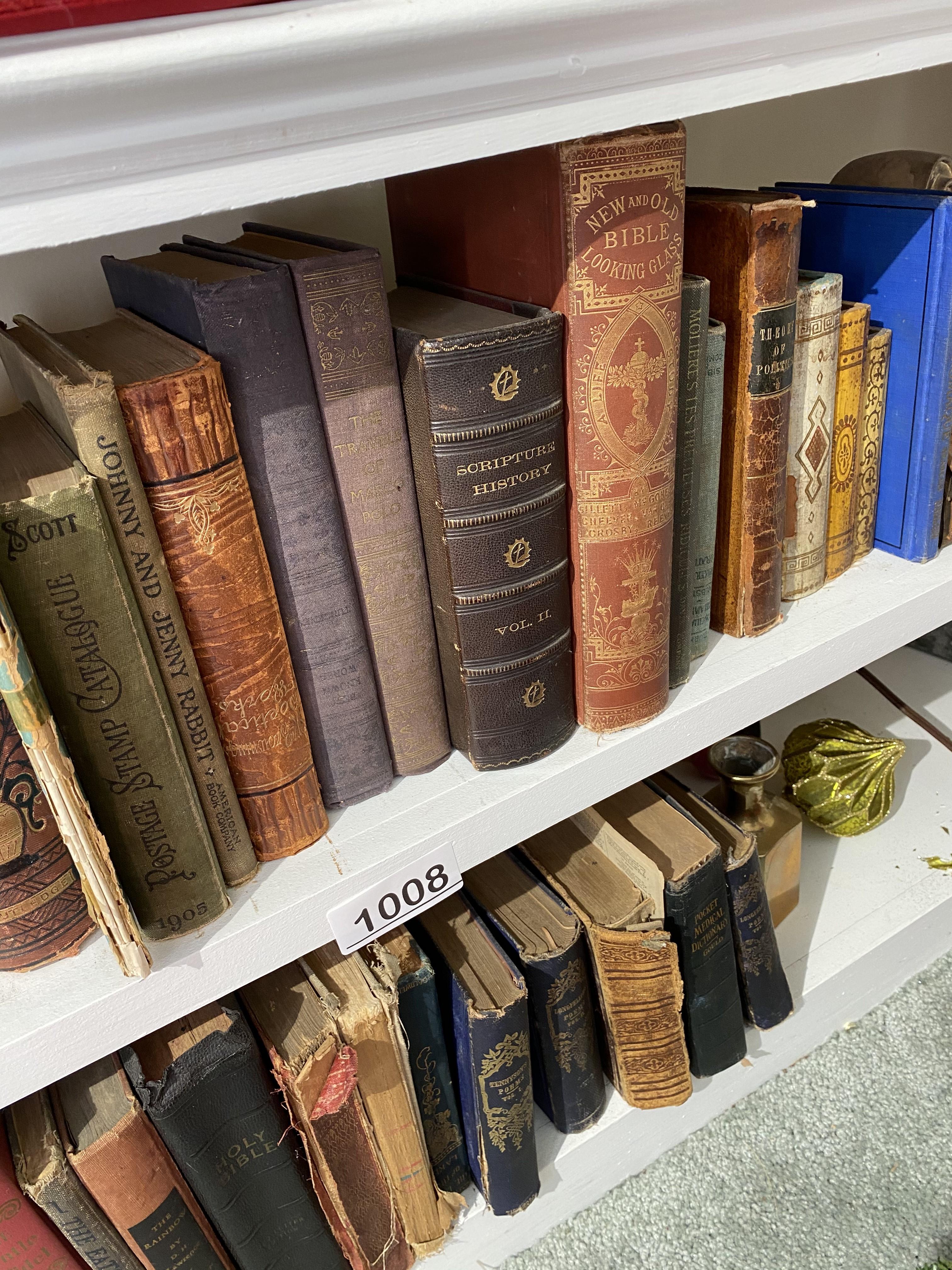 2 shelves and vintage and antique books