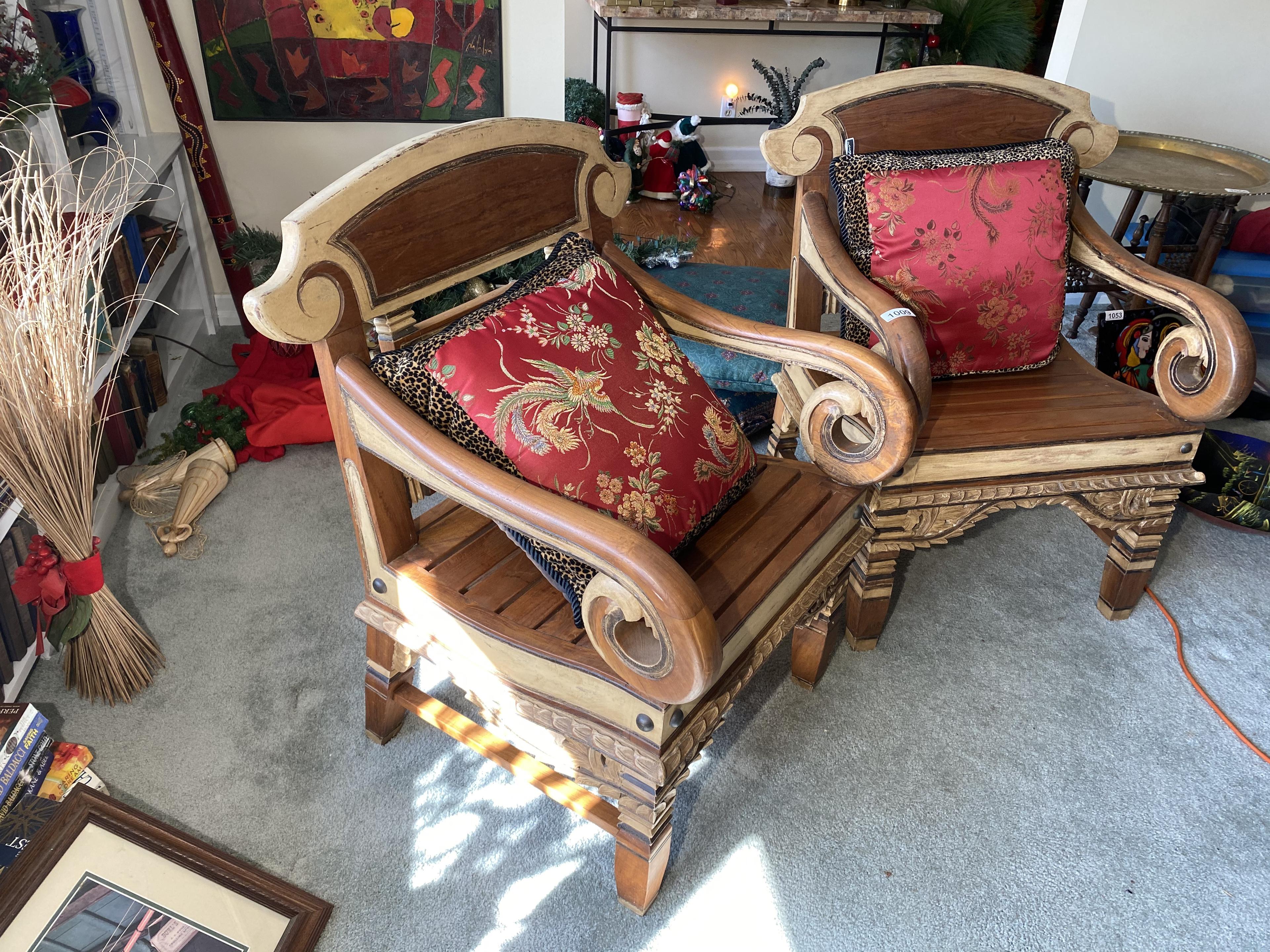 Pair of large heavy Asian inspired chairs