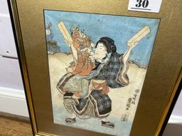 Antique Japanese Print in Frame