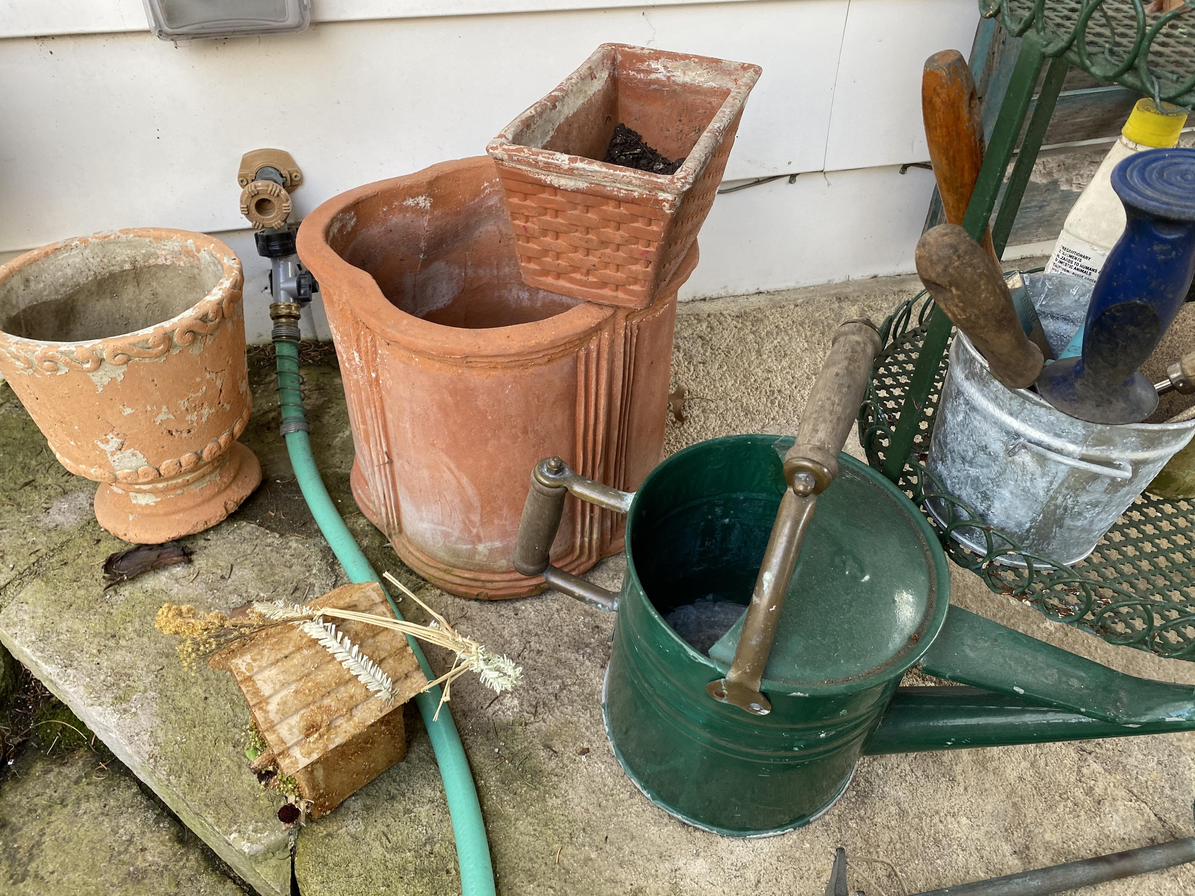 Antique Watering Can, Garden Stand, Lantern and more lot