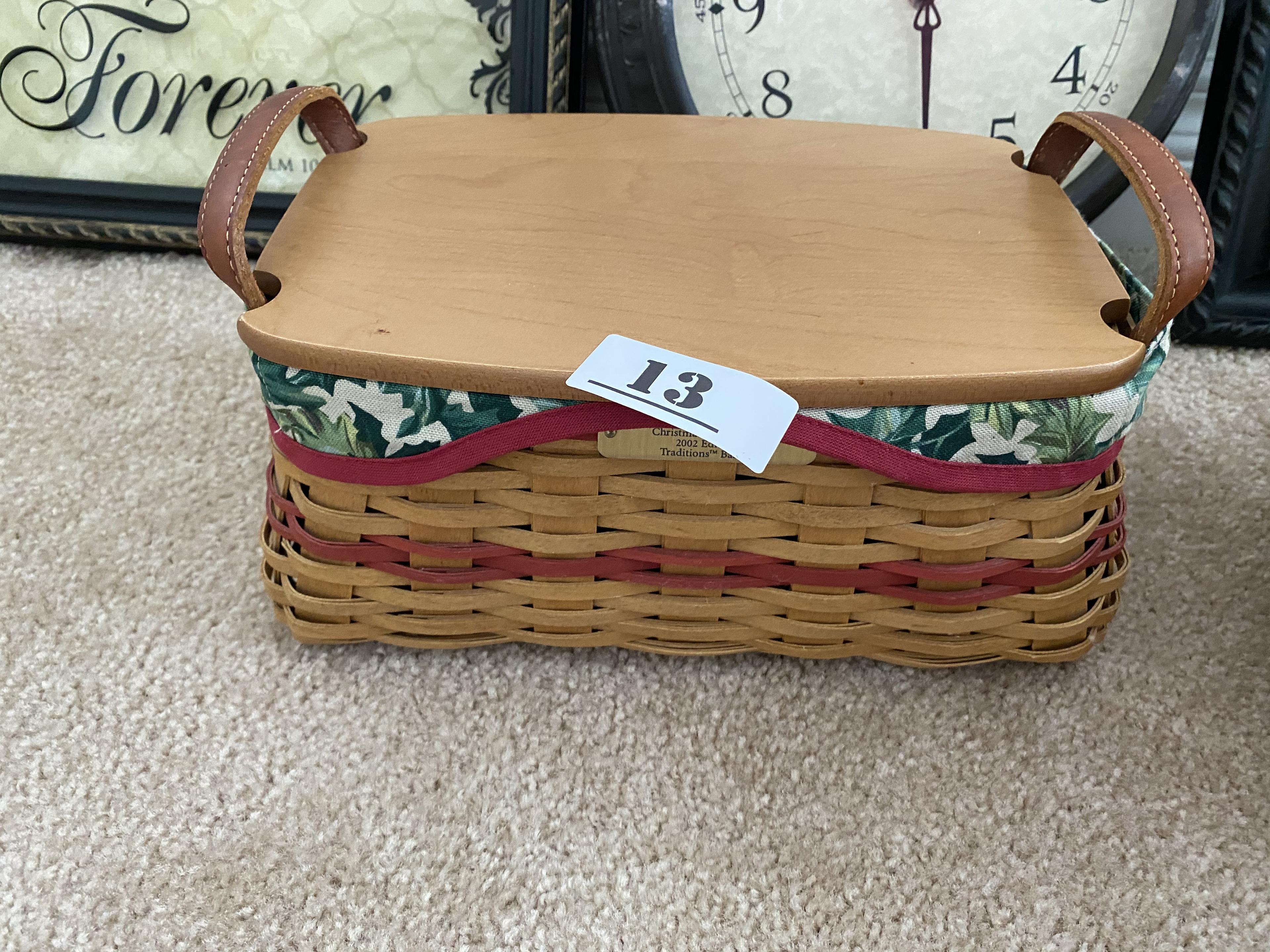 Longaberger baskets, framed home decor, clock